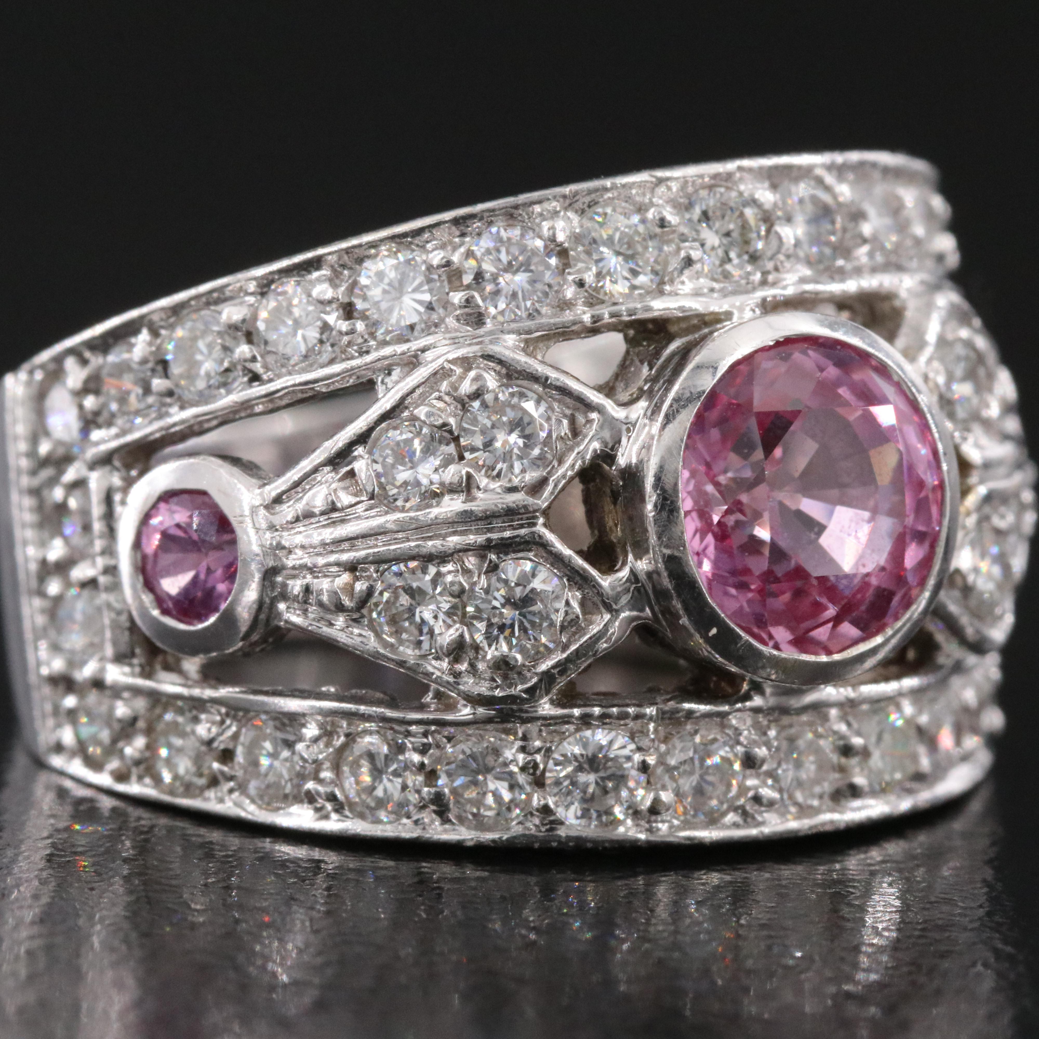 14K Pink Sapphire and 1.32 CTW Diamond Ring with 1.90 CT Center