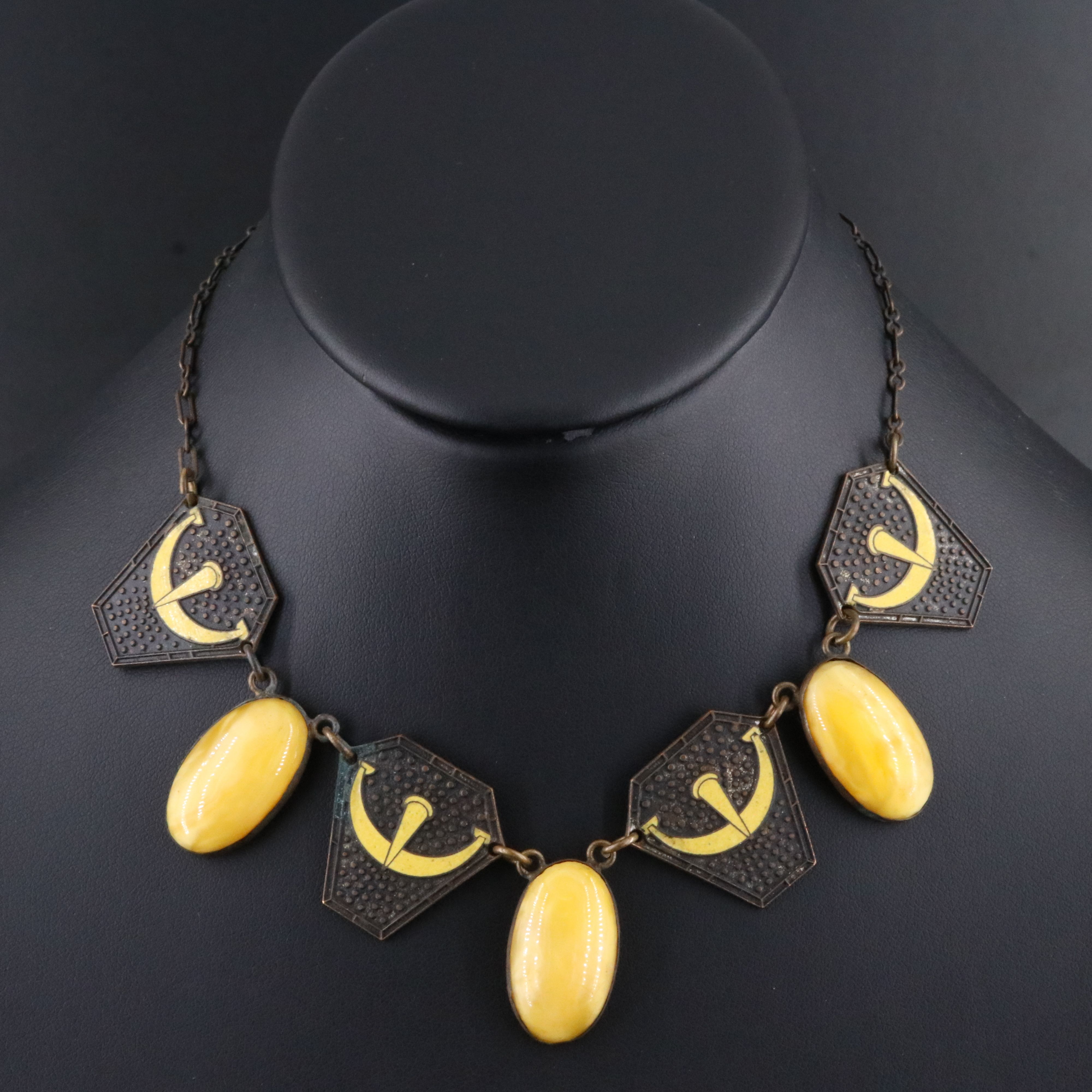 1930s Deco Panel Necklace with Early Plastic