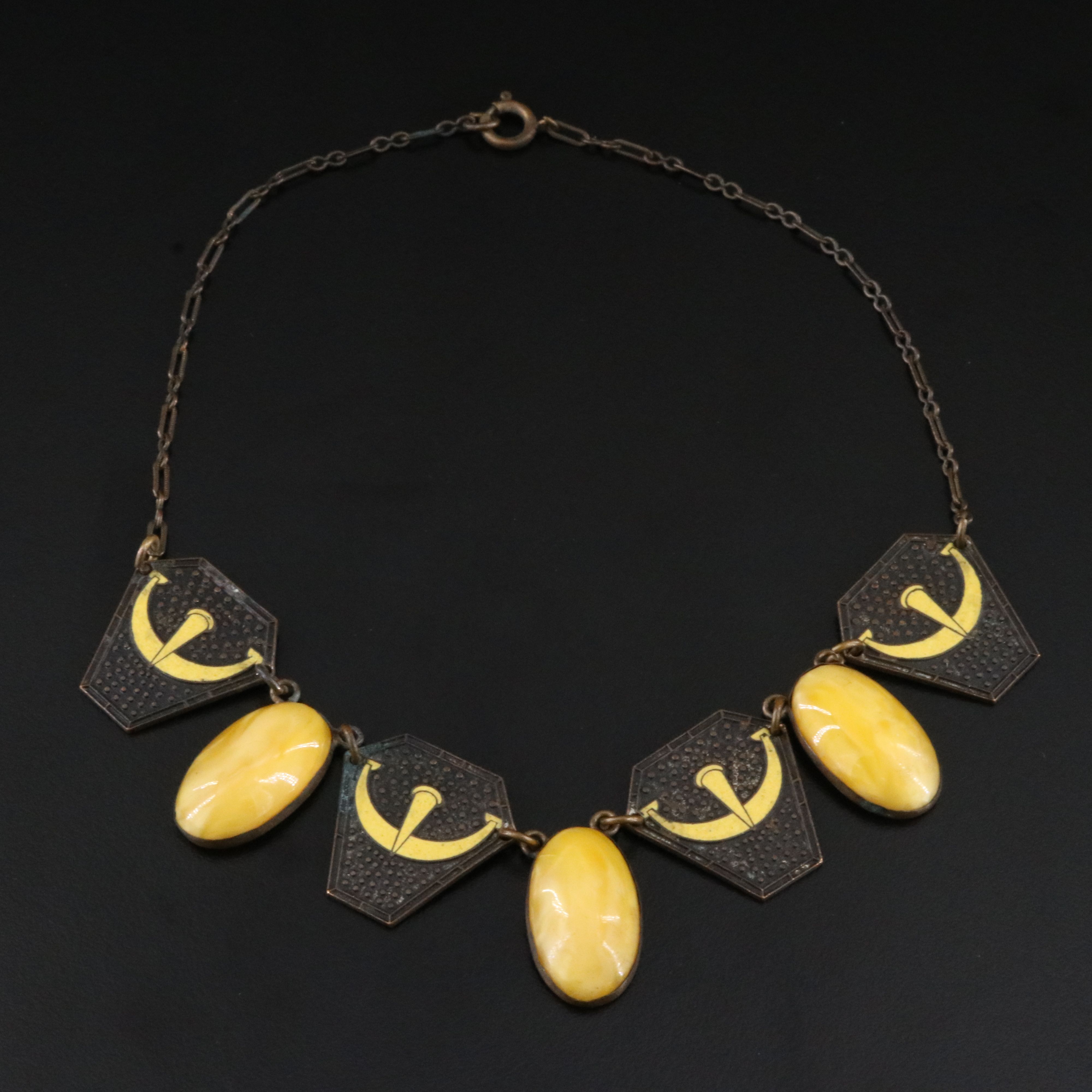 1930s Deco Panel Necklace with Early Plastic