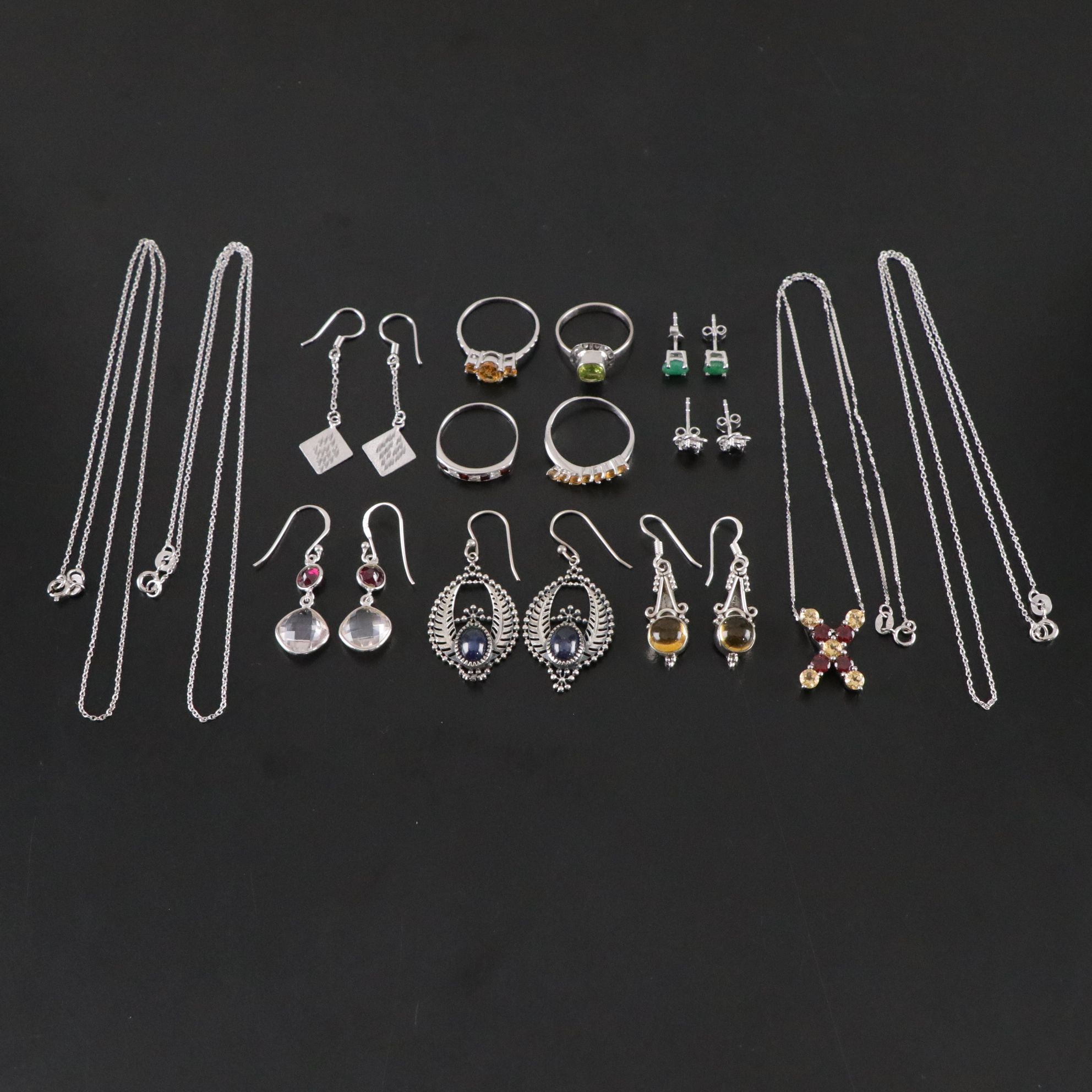 14 Assorted Sterling Silver Rings, Necklaces, Earrings and Pendants