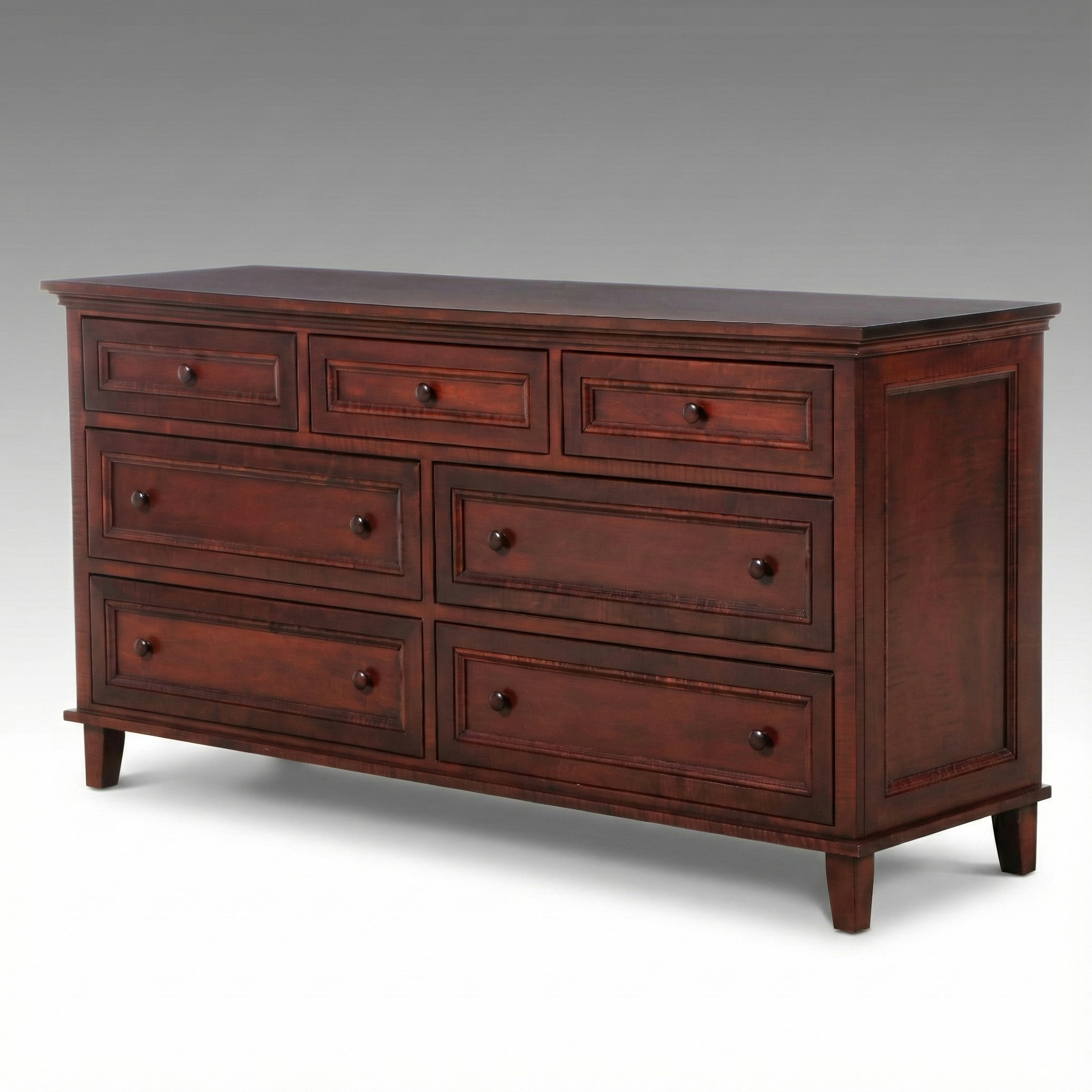 Traditional Style Tiger Maple Seven-Drawer Dresser