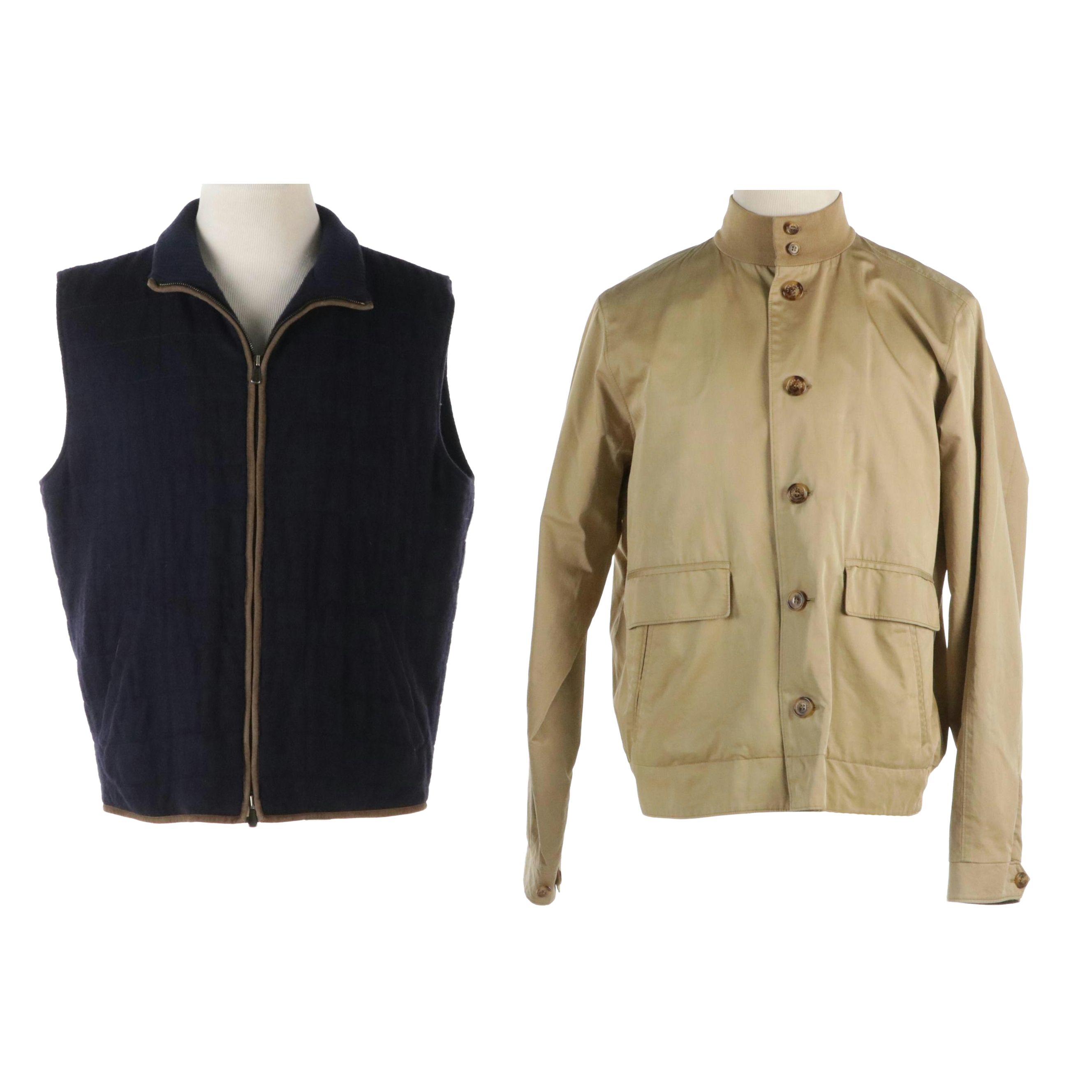Men's Loro Piana Navy Cashmere Vest and Beige Cotton Jacket