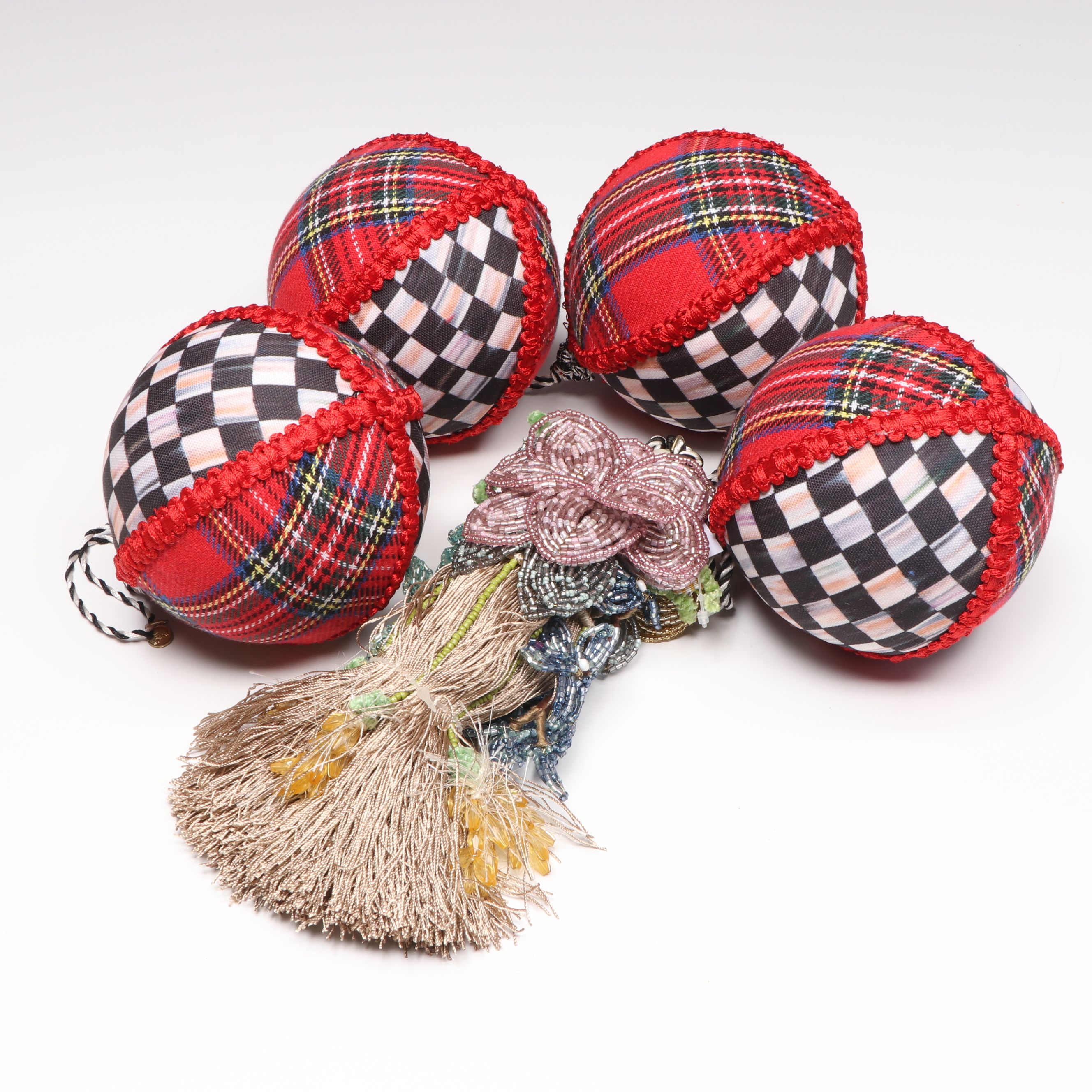 MacKenzie-Childs Tartastic Fabric Ornaments and Beaded Tassel