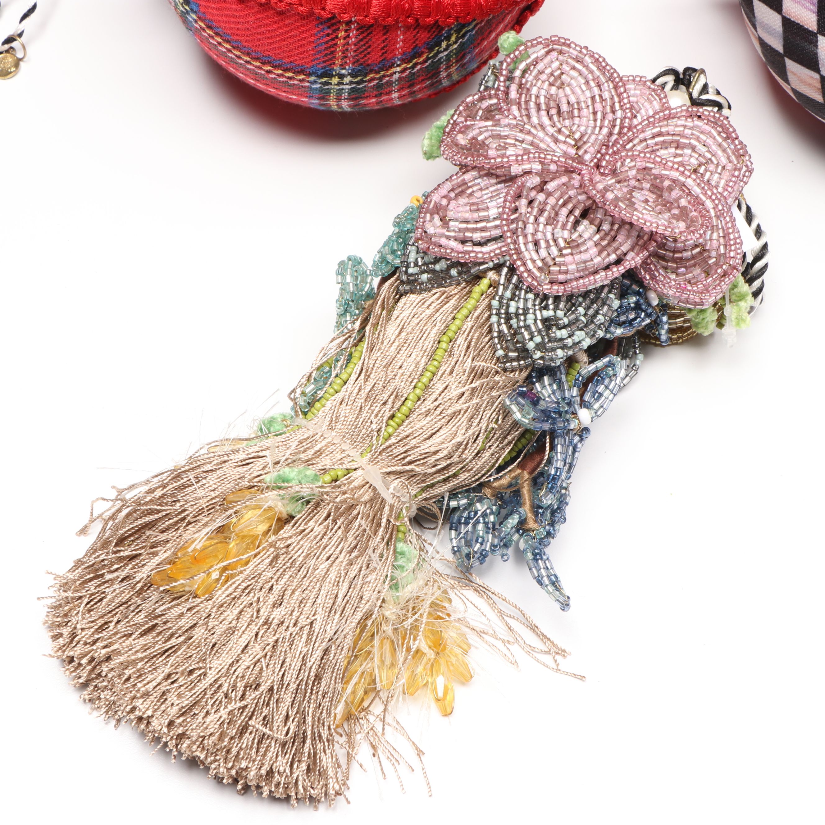 MacKenzie-Childs Tartastic Fabric Ornaments and Beaded Tassel