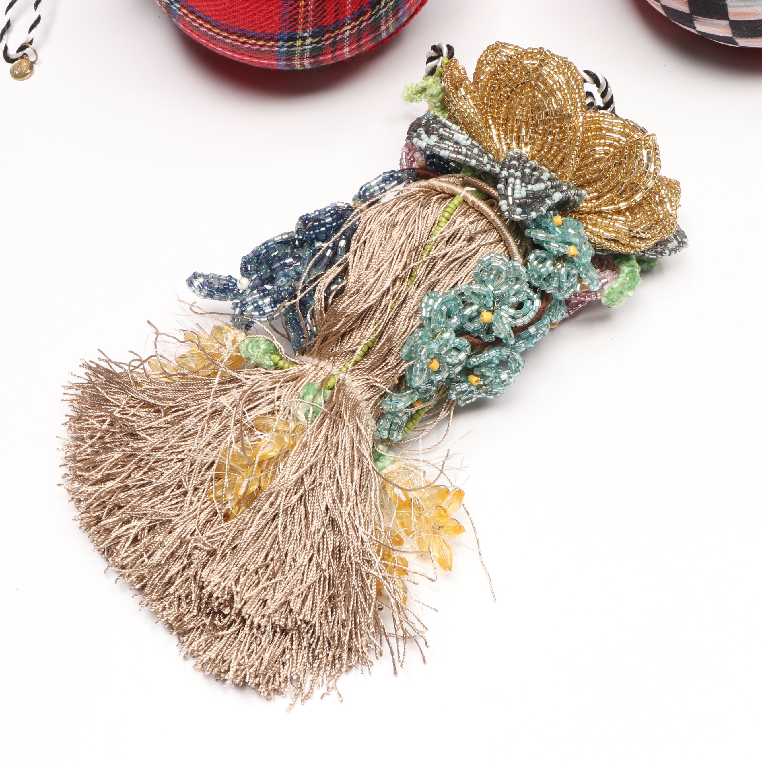 MacKenzie-Childs Tartastic Fabric Ornaments and Beaded Tassel