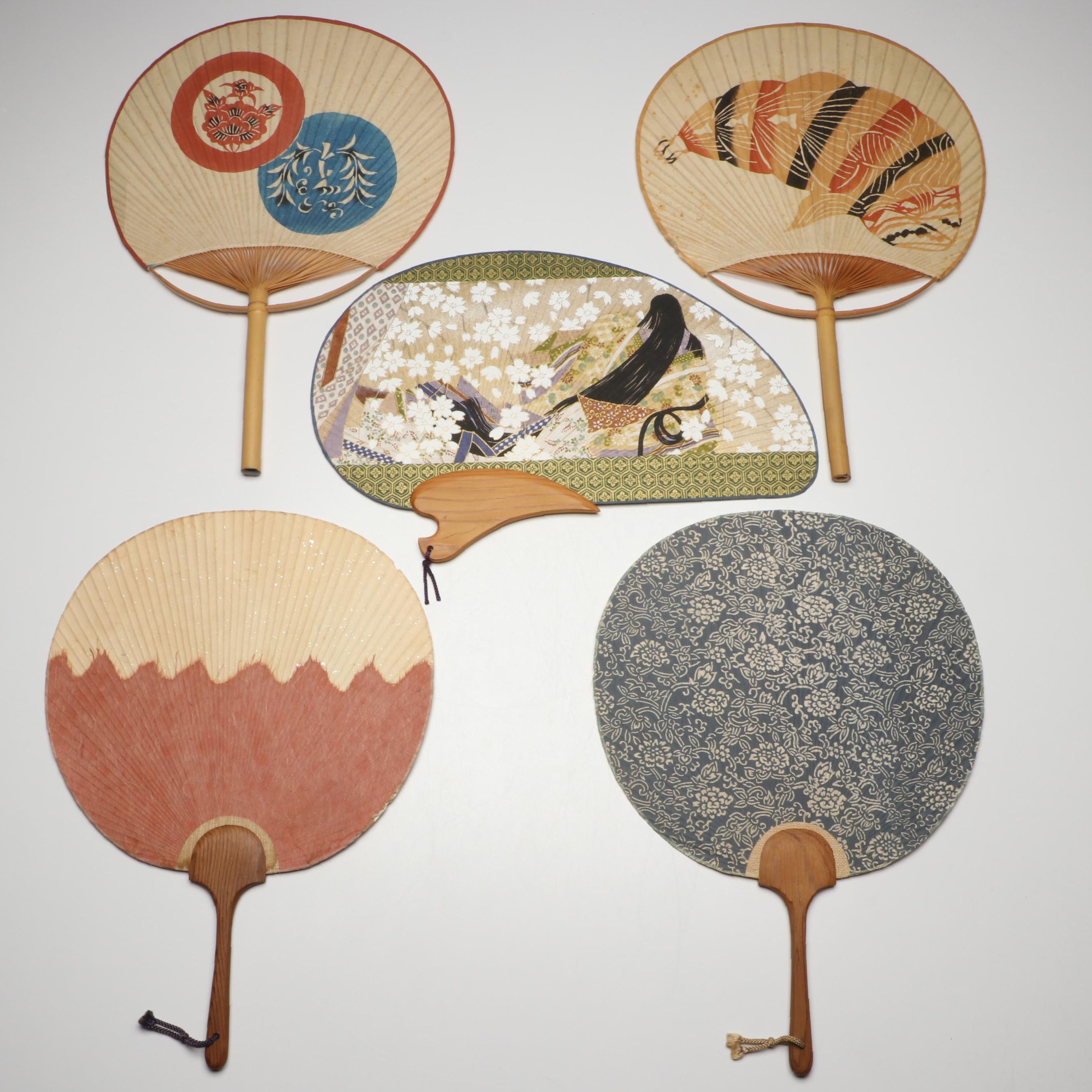 Katoh Terukuni and More Japanese Miyako Uchiwa Bamboo and Washi Paper Hand Fans