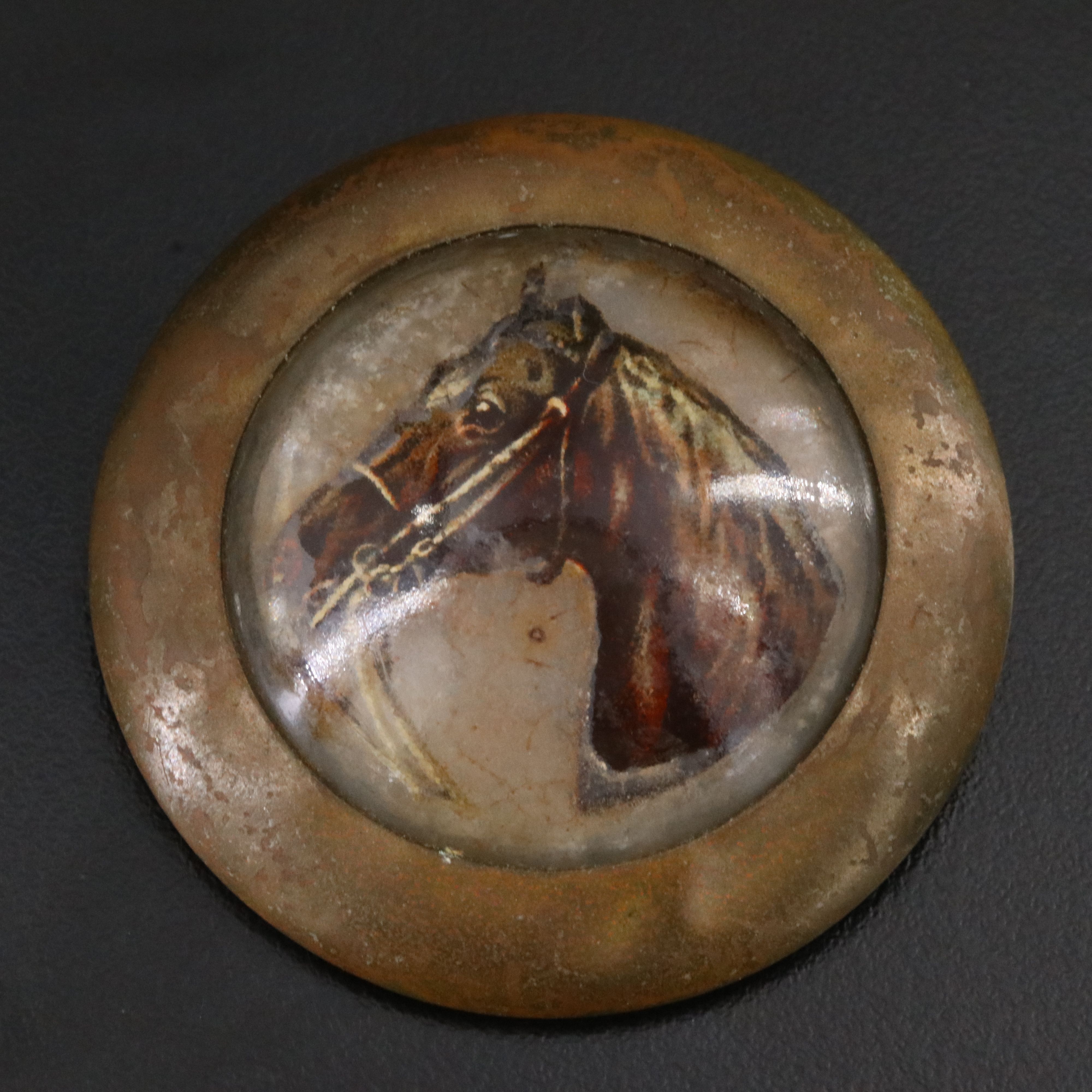 Antique Reverse Painted Bridle Rosette Brooch