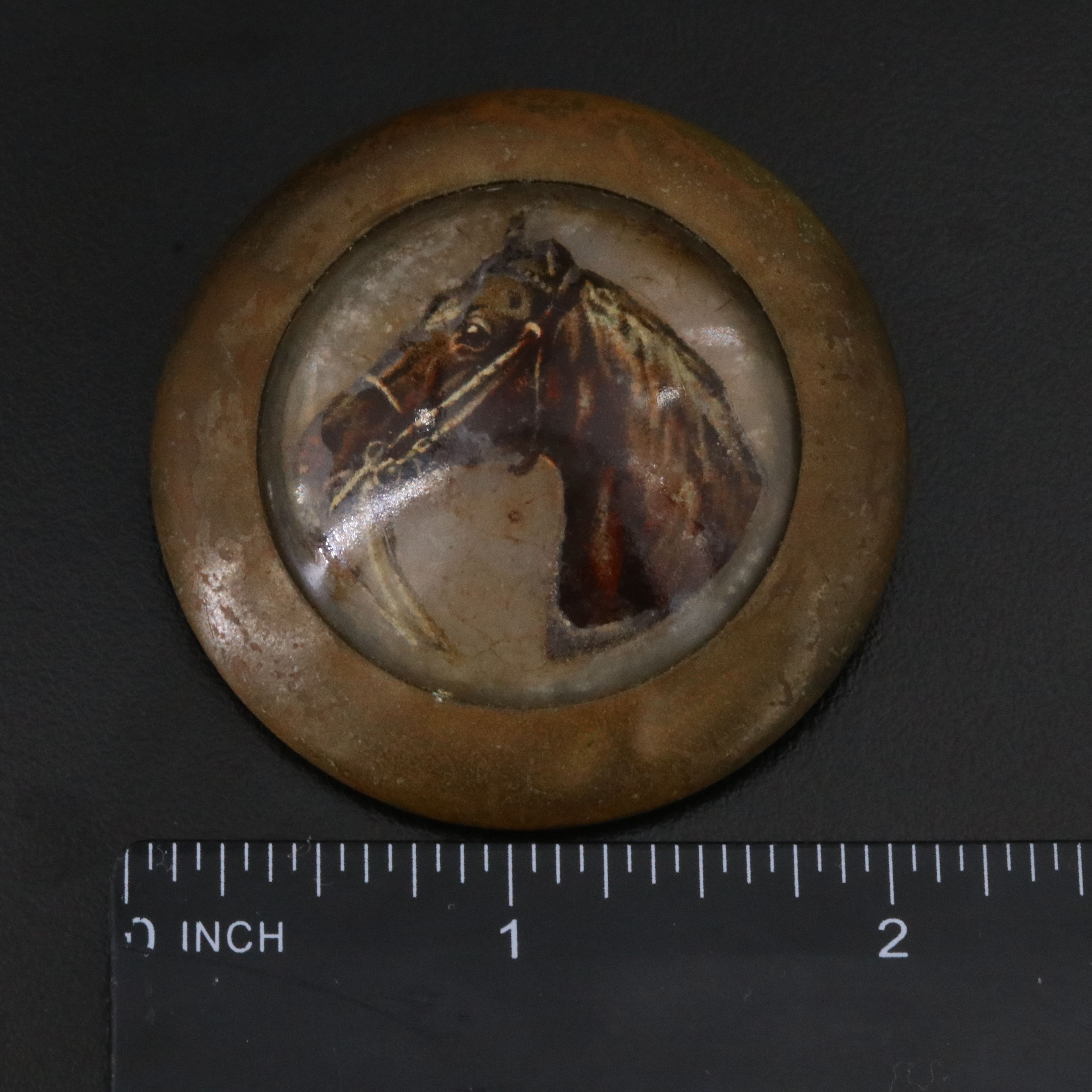 Antique Reverse Painted Bridle Rosette Brooch