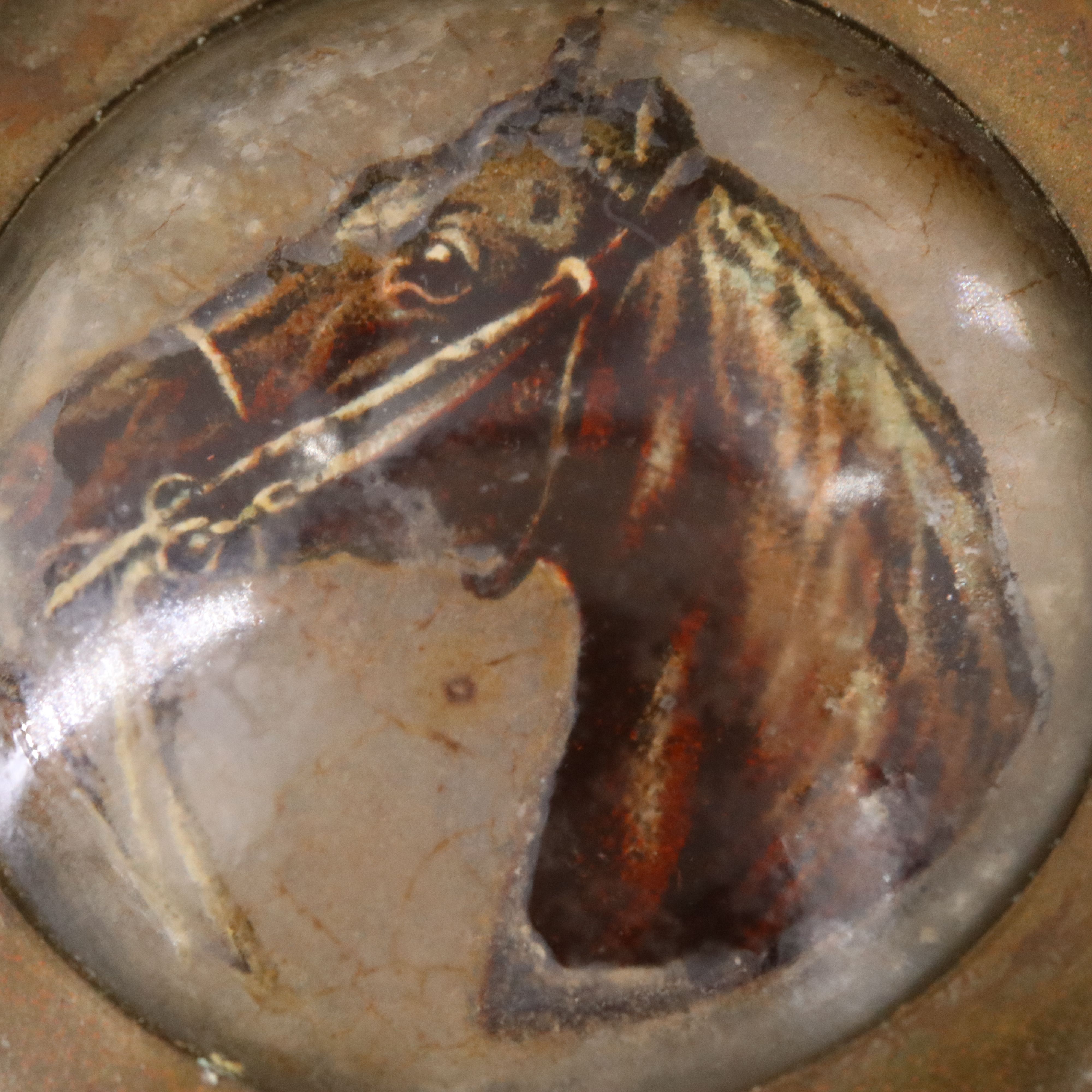 Antique Reverse Painted Bridle Rosette Brooch