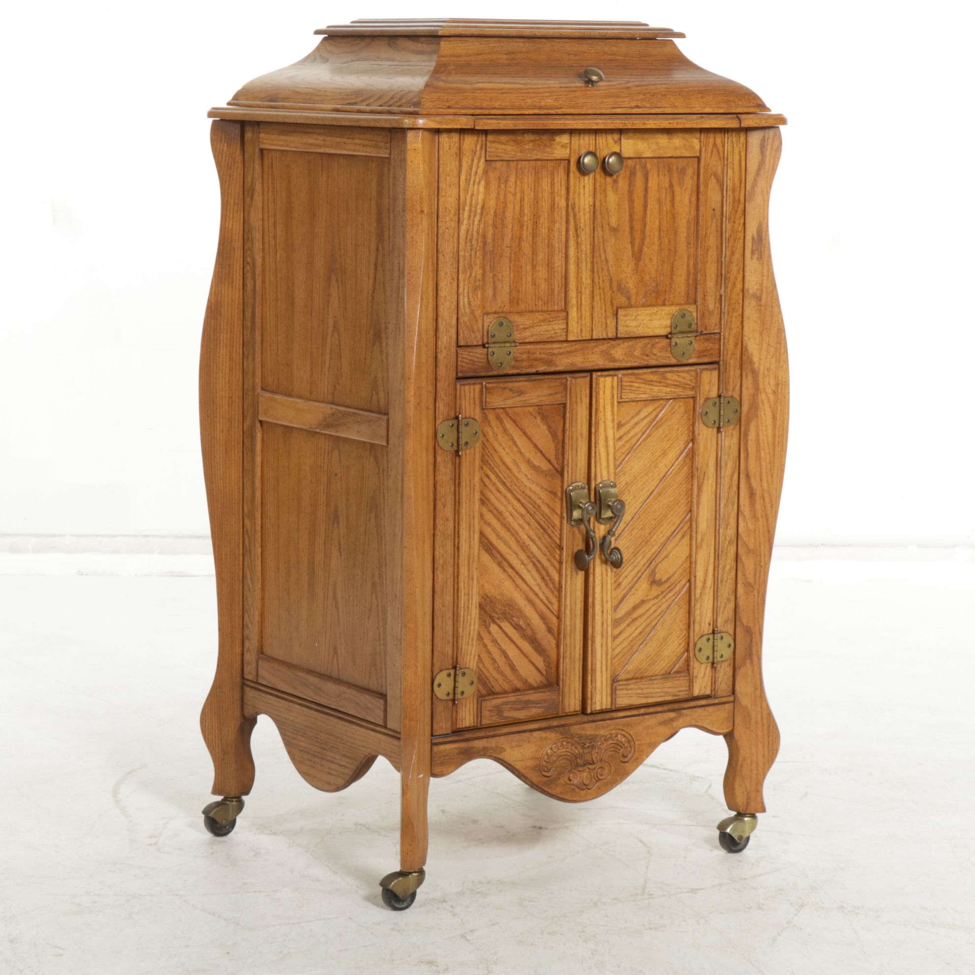 Oak Victrola-Style Bar Cabinet