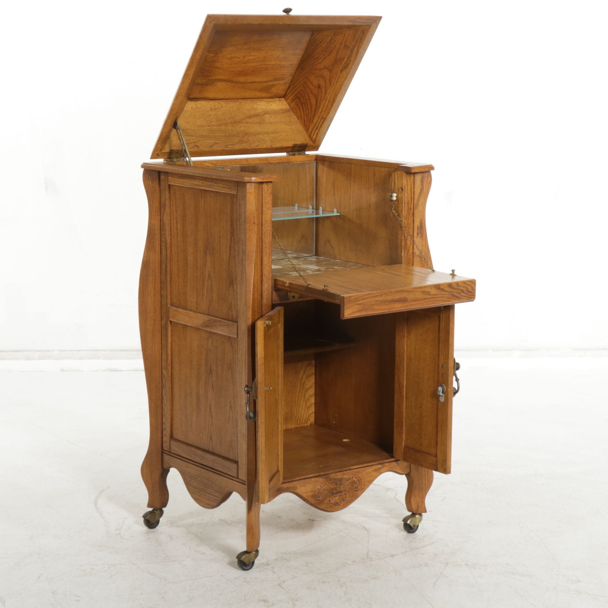 Oak Victrola-Style Bar Cabinet