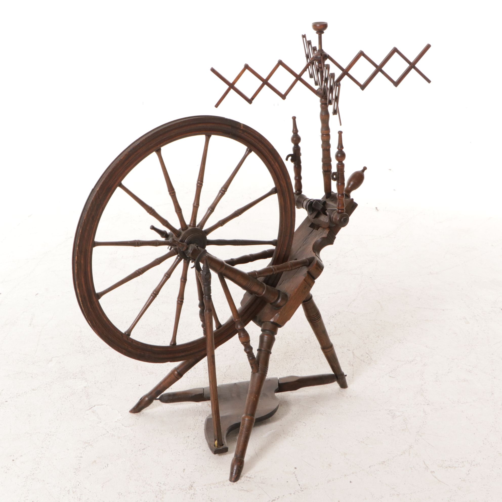 Norwegian Finish Primitive Thread Spinning Wheel with Expandable Nest, 19th C.