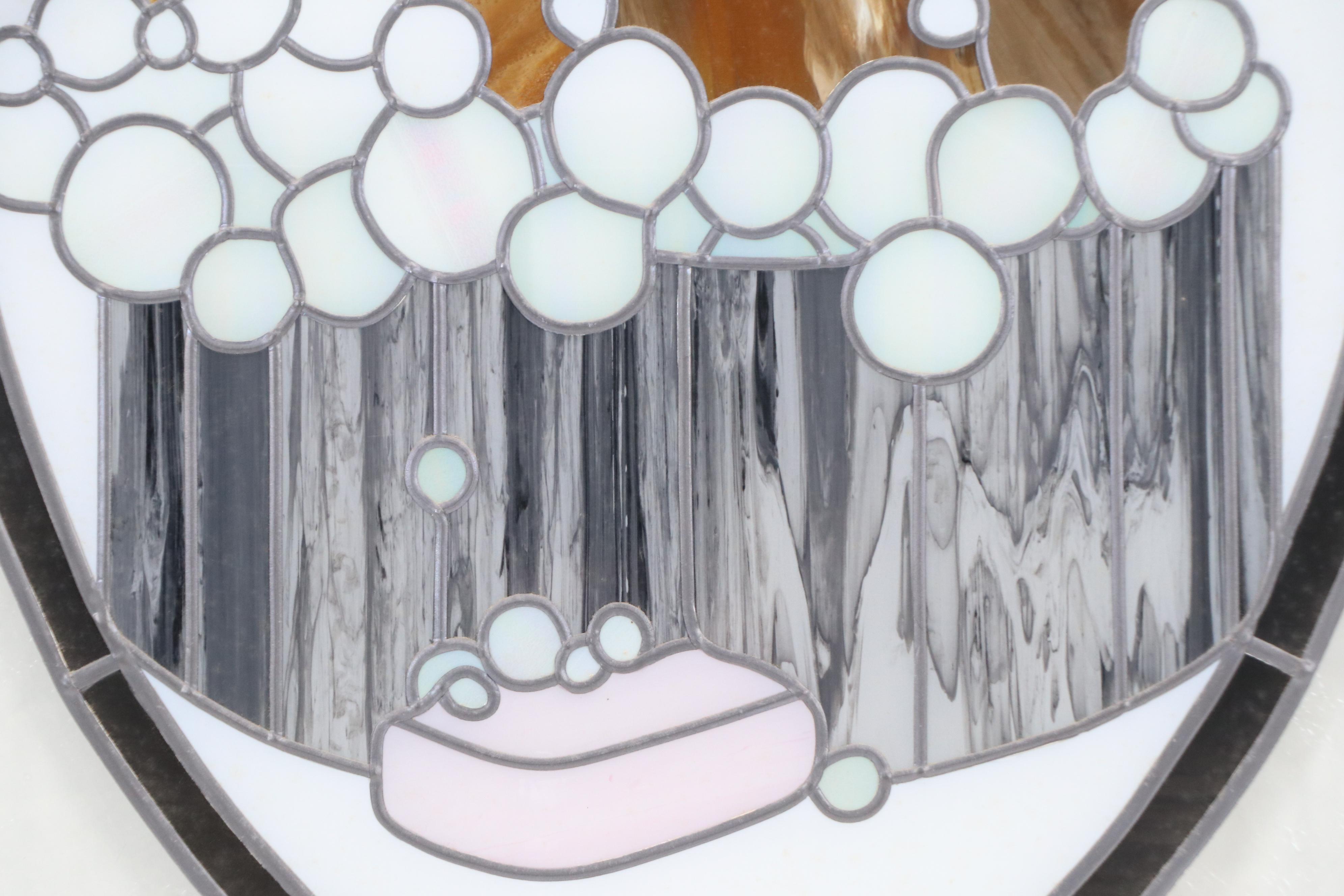 Stained Glass Panel of Puppy in Bathtub