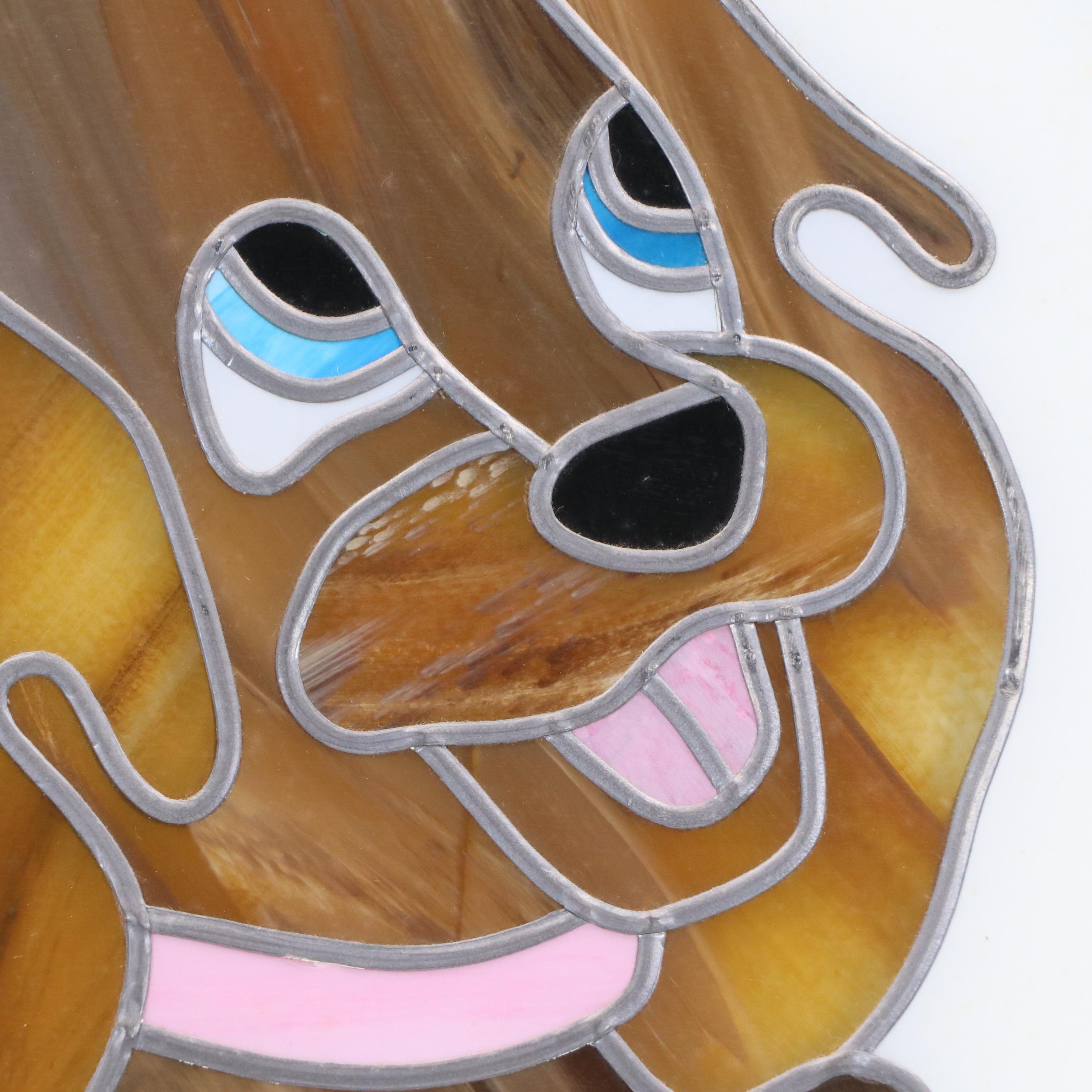 Stained Glass Panel of Puppy in Bathtub