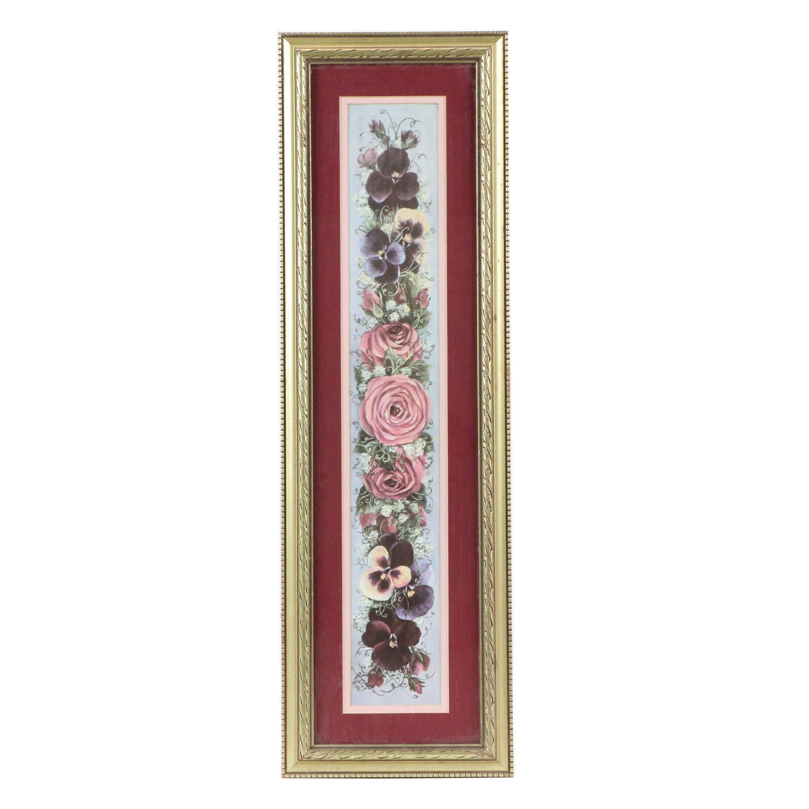 Glynda Turley Offset Lithograph of Pansies and Roses, Late 20th Century