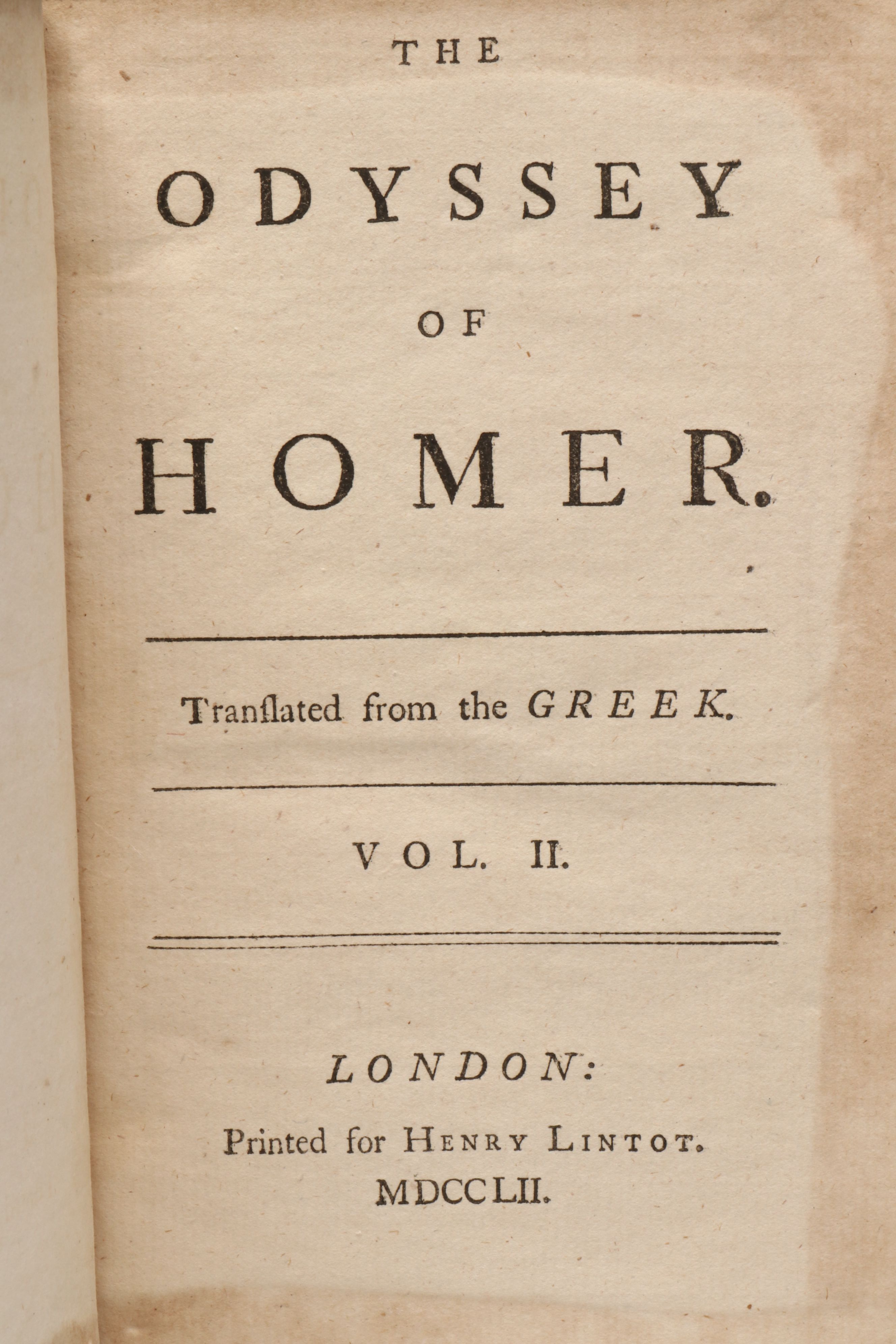 Illustrated "The Odyssey" Partial Set by Homer, 1752