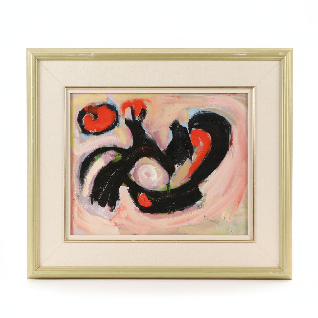 Black and Red Abstract Oil Painting, Mid-20th Century