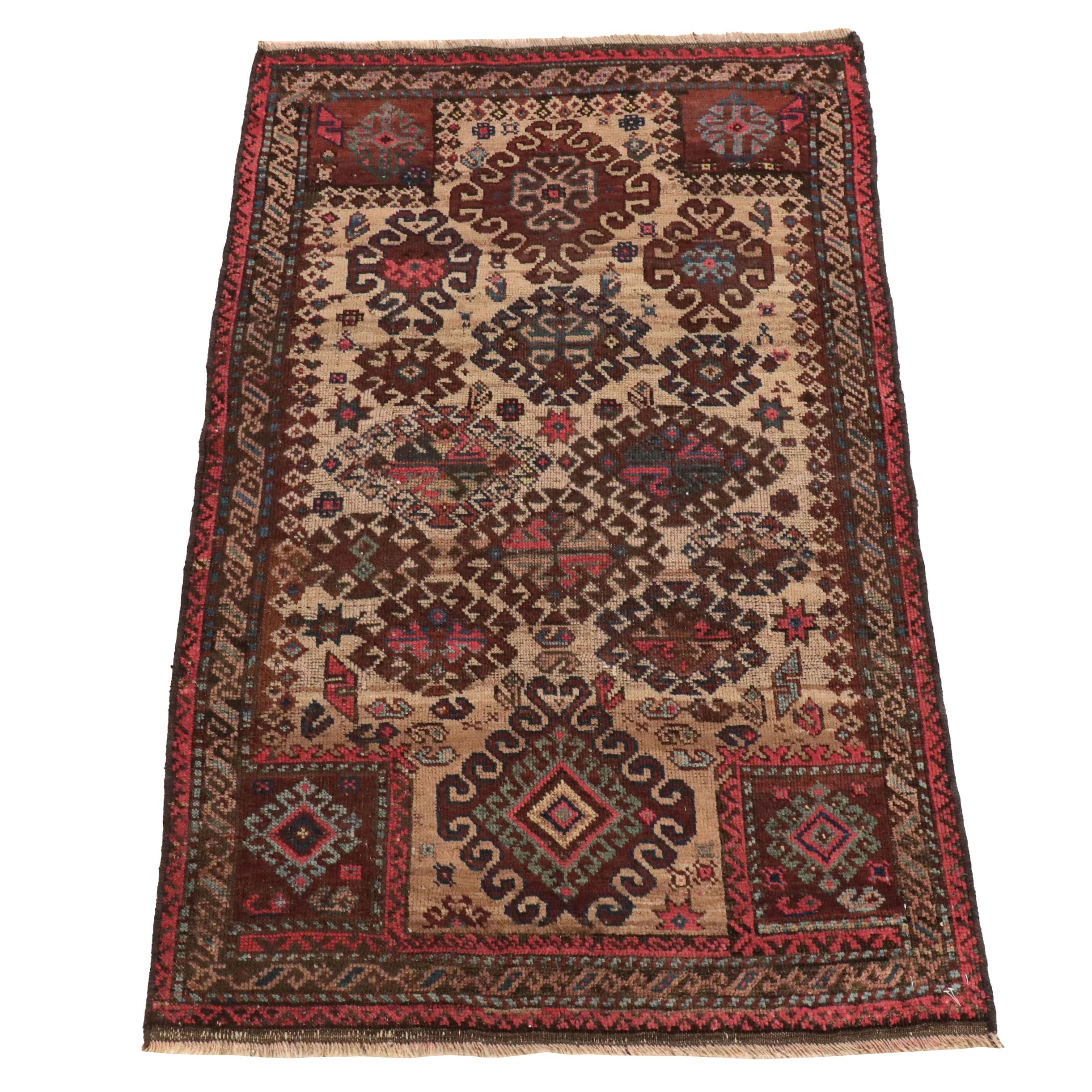 2'5 x 3'11 Hand-Knotted Turkish Baluch Accent Rug