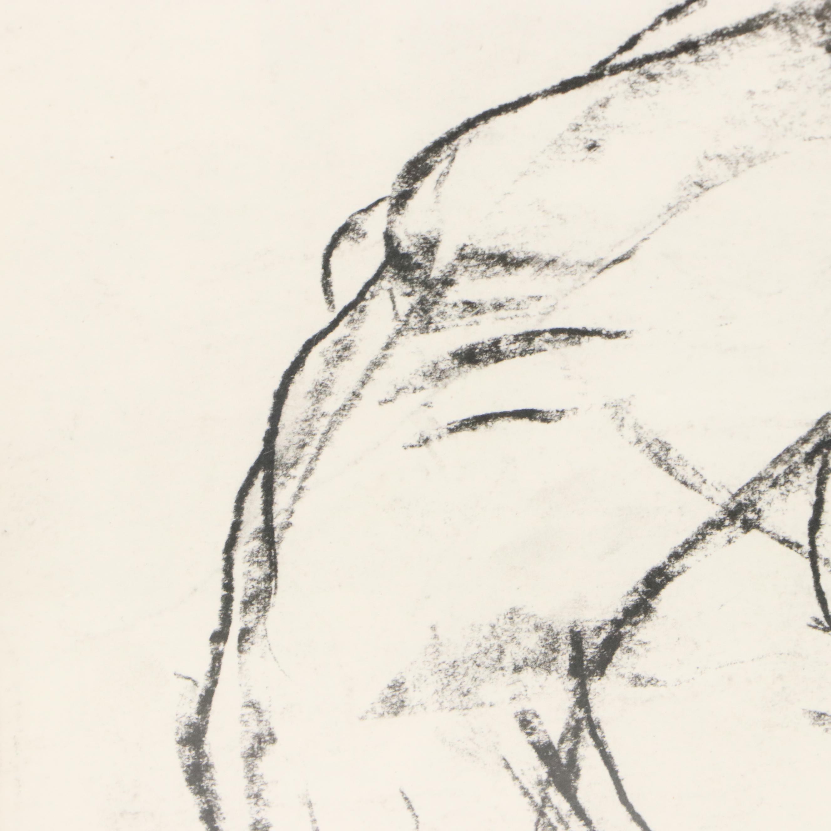 Paul Wagener Double-Sided Mixed Media Drawings of Nude Figure Studies