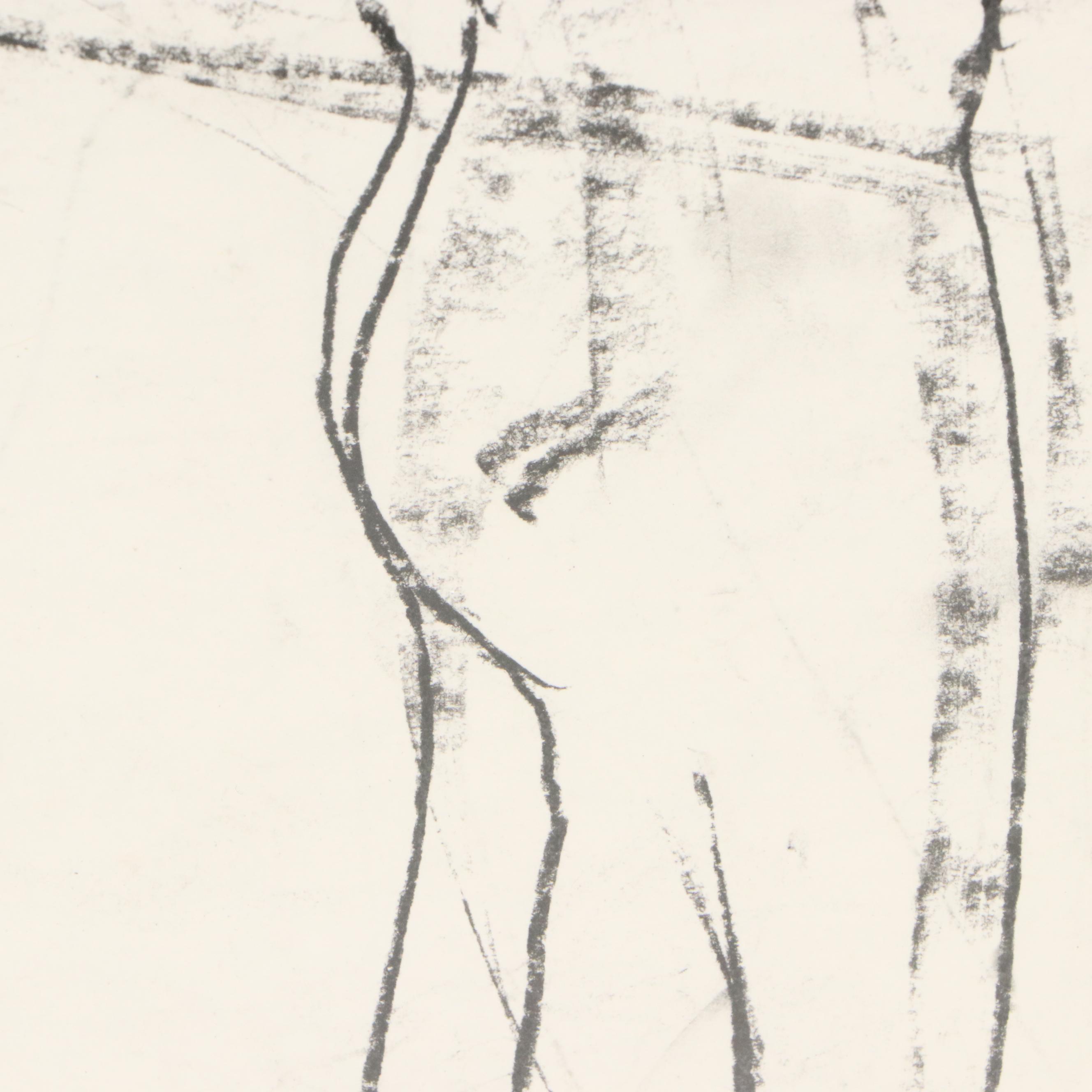 Paul Wagener Double-Sided Mixed Media Drawings of Nude Figure Studies