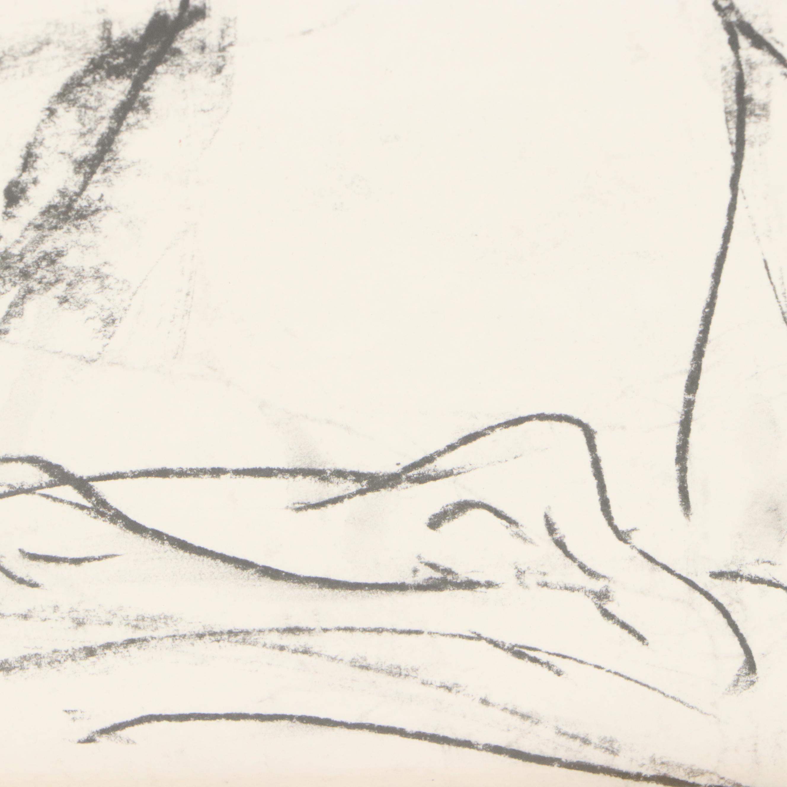 Paul Wagener Double-Sided Mixed Media Drawings of Nude Figure Studies