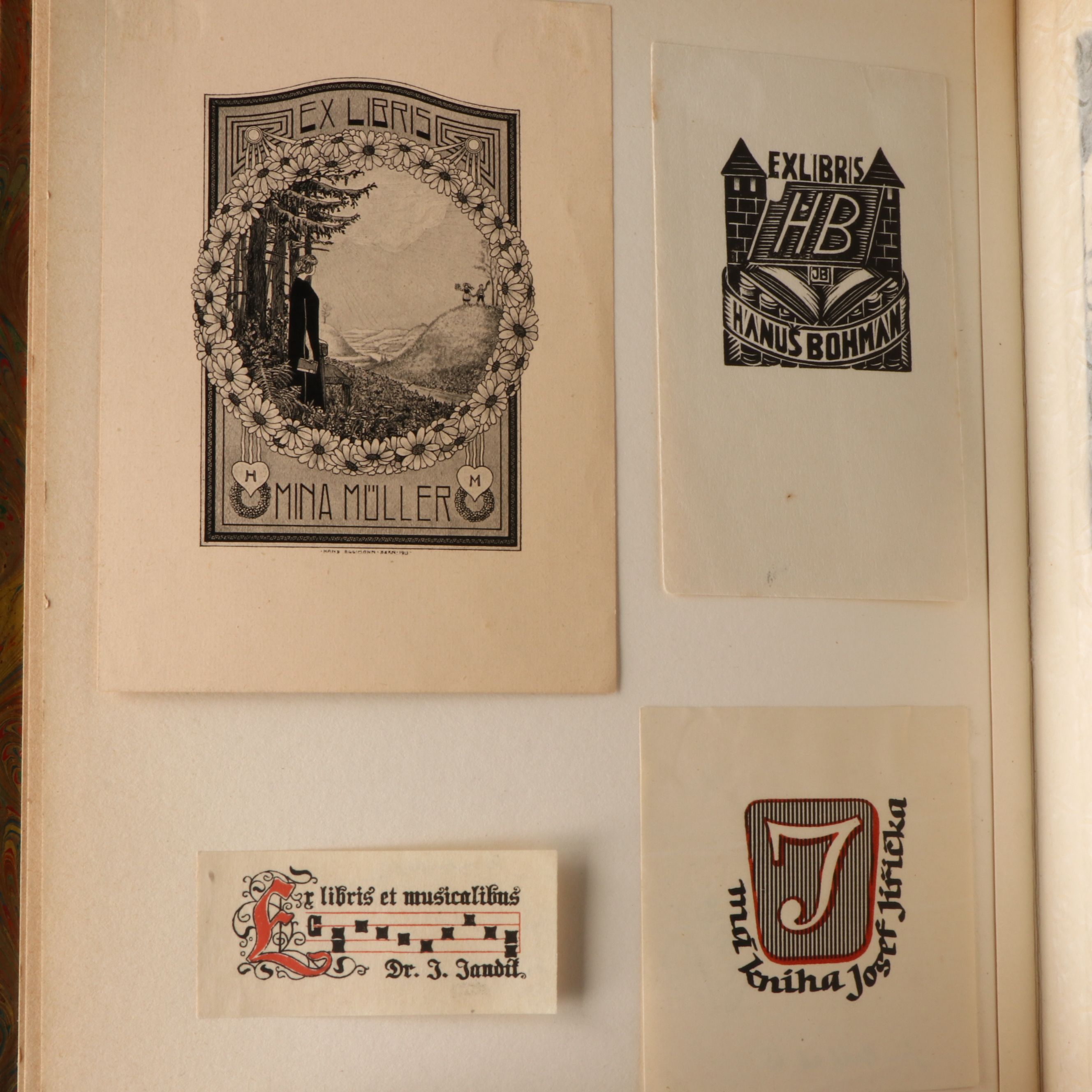 Leather Bound Book of European Ex Libris Bookplates, Early to Mid-20th Century