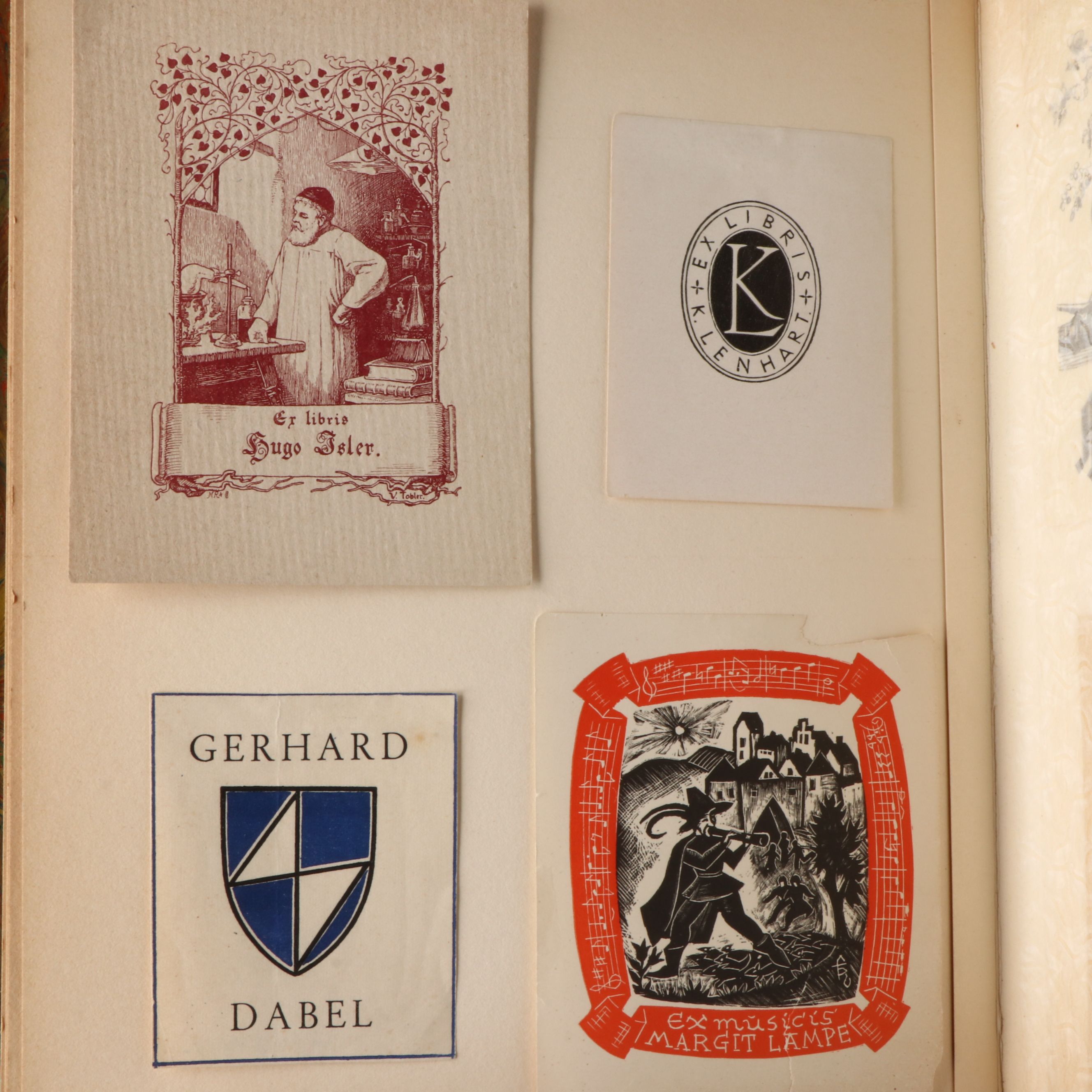 Leather Bound Book of European Ex Libris Bookplates, Early to Mid-20th Century