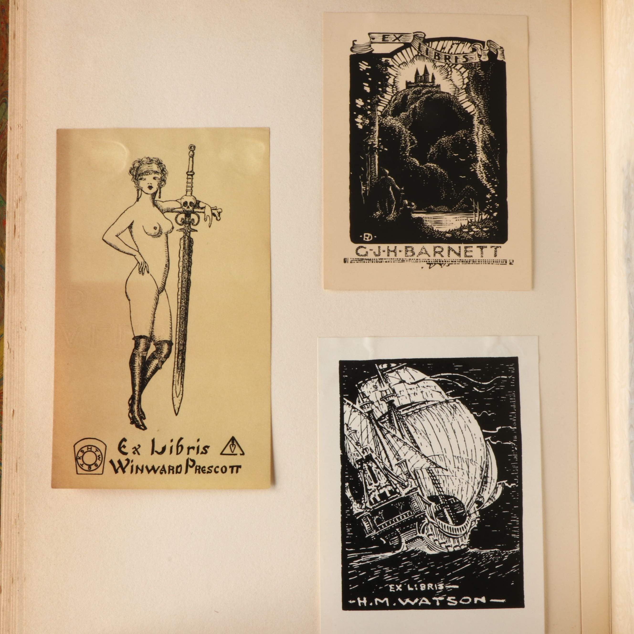 Leather Bound Book of European Ex Libris Bookplates, Early to Mid-20th Century