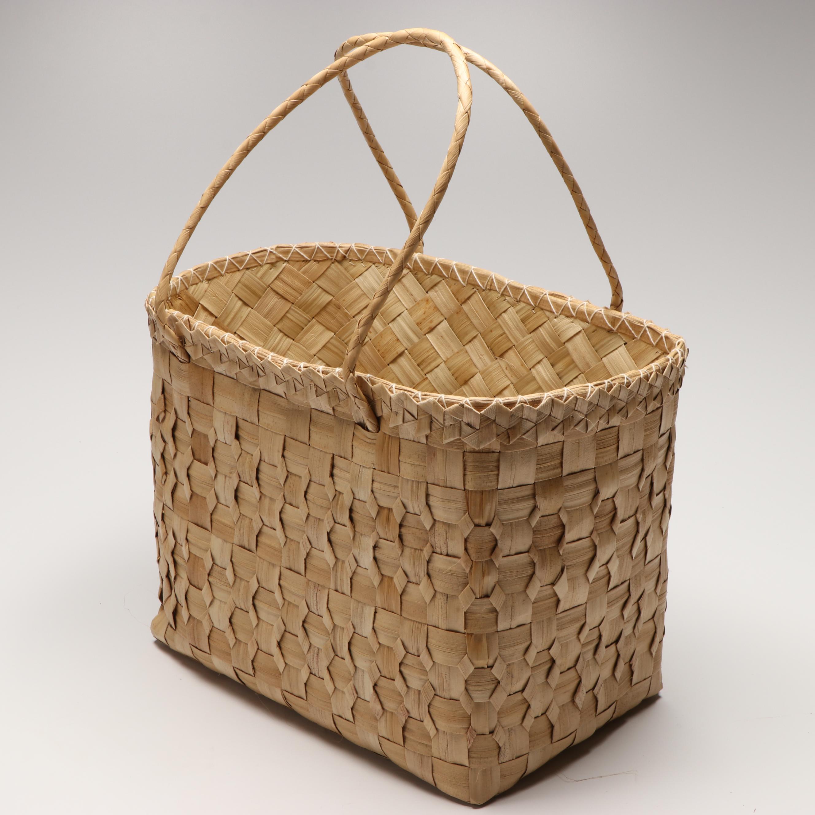 Mary Mavis Warren Pitcairn Island Woven Coconut Fiber Handled Baskets