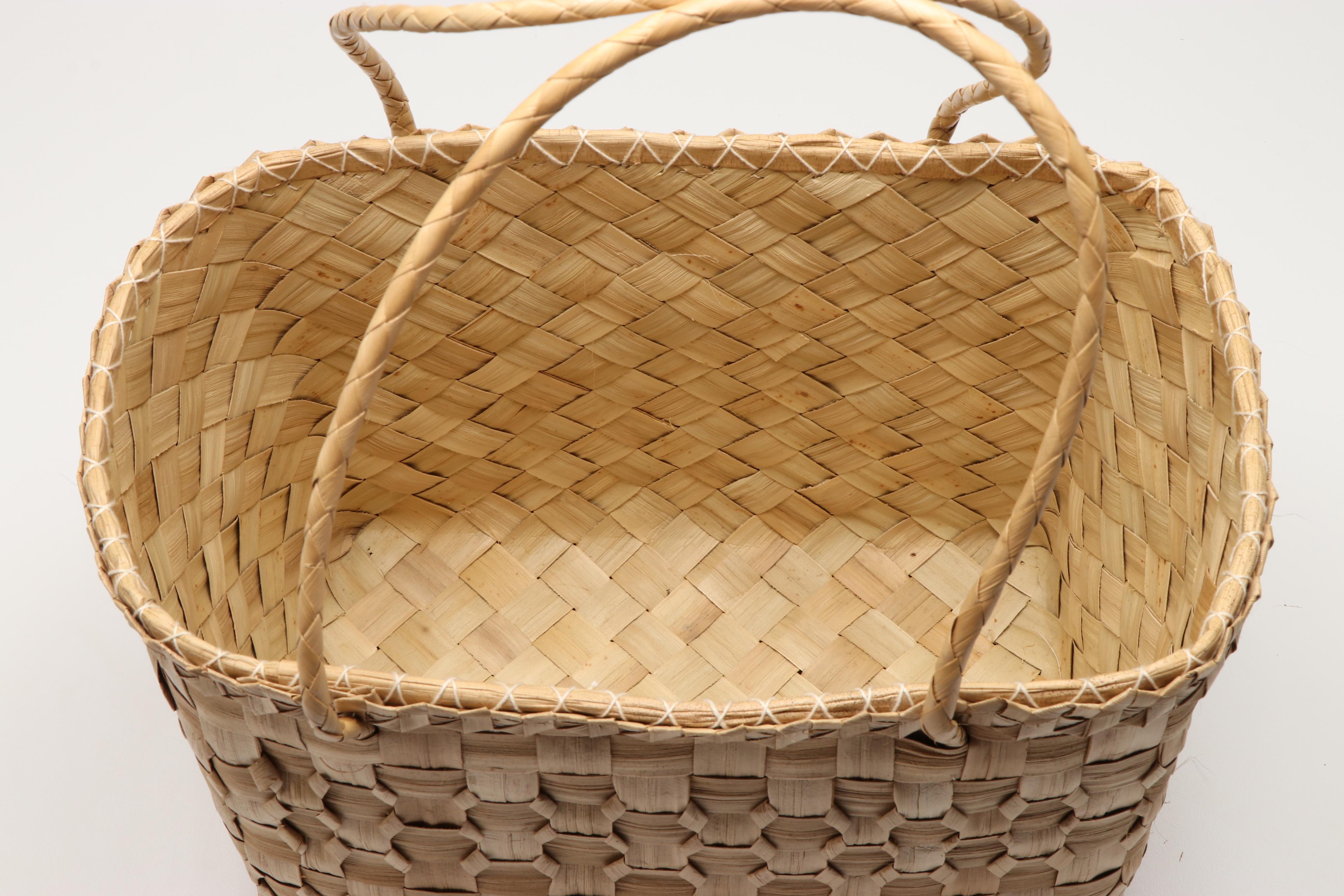 Mary Mavis Warren Pitcairn Island Woven Coconut Fiber Handled Baskets
