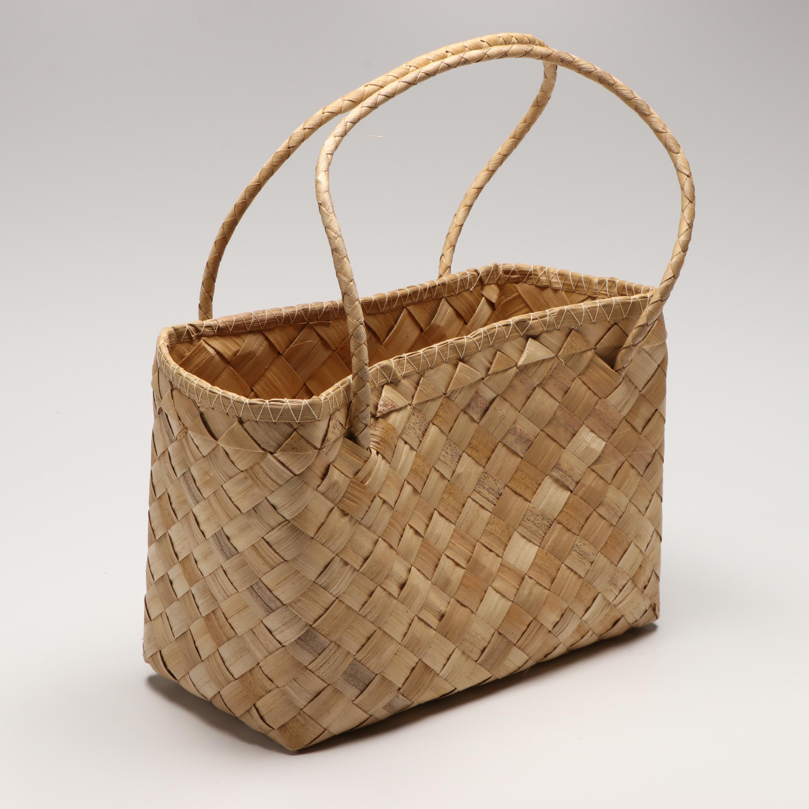Mary Mavis Warren Pitcairn Island Woven Coconut Fiber Handled Baskets