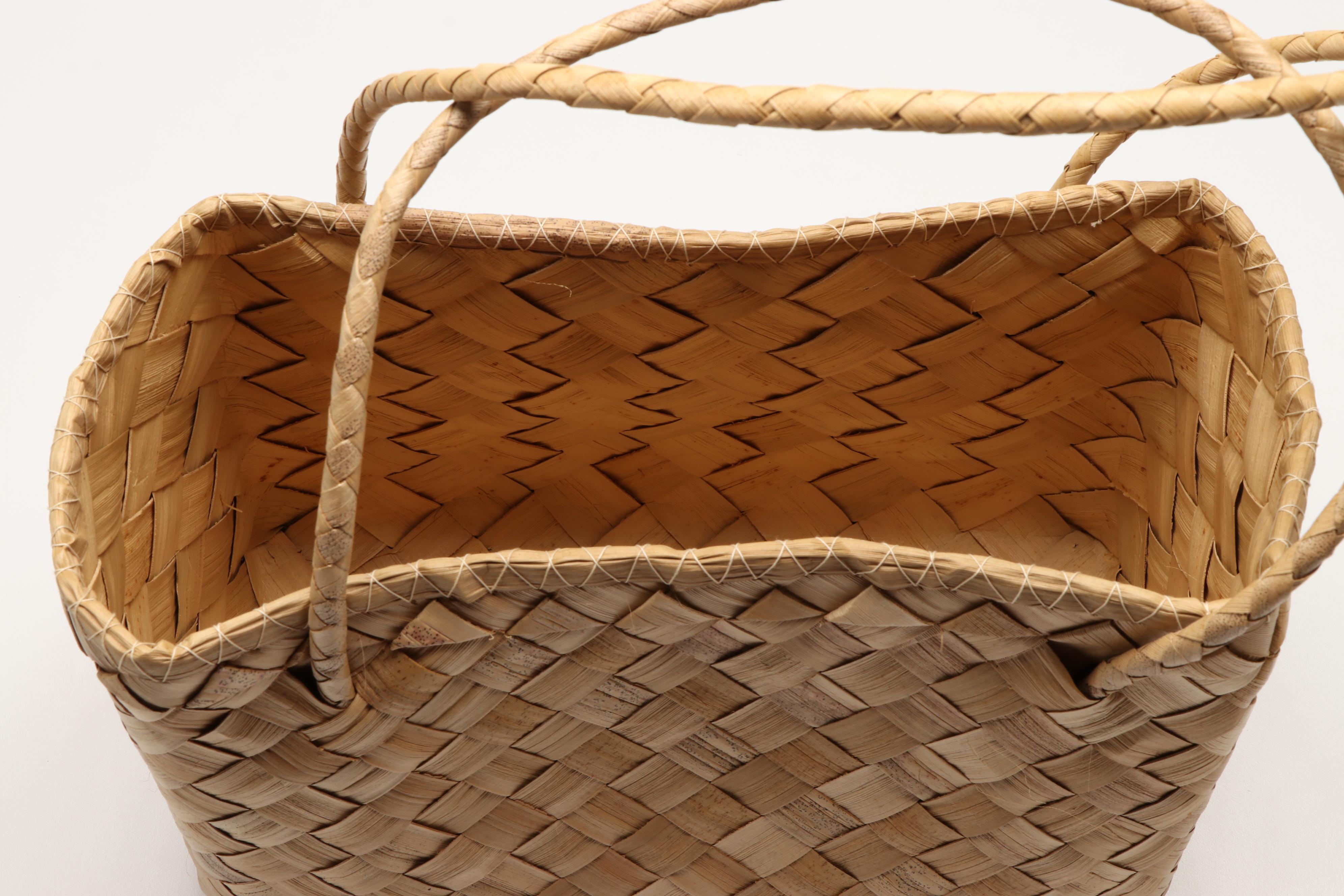 Mary Mavis Warren Pitcairn Island Woven Coconut Fiber Handled Baskets