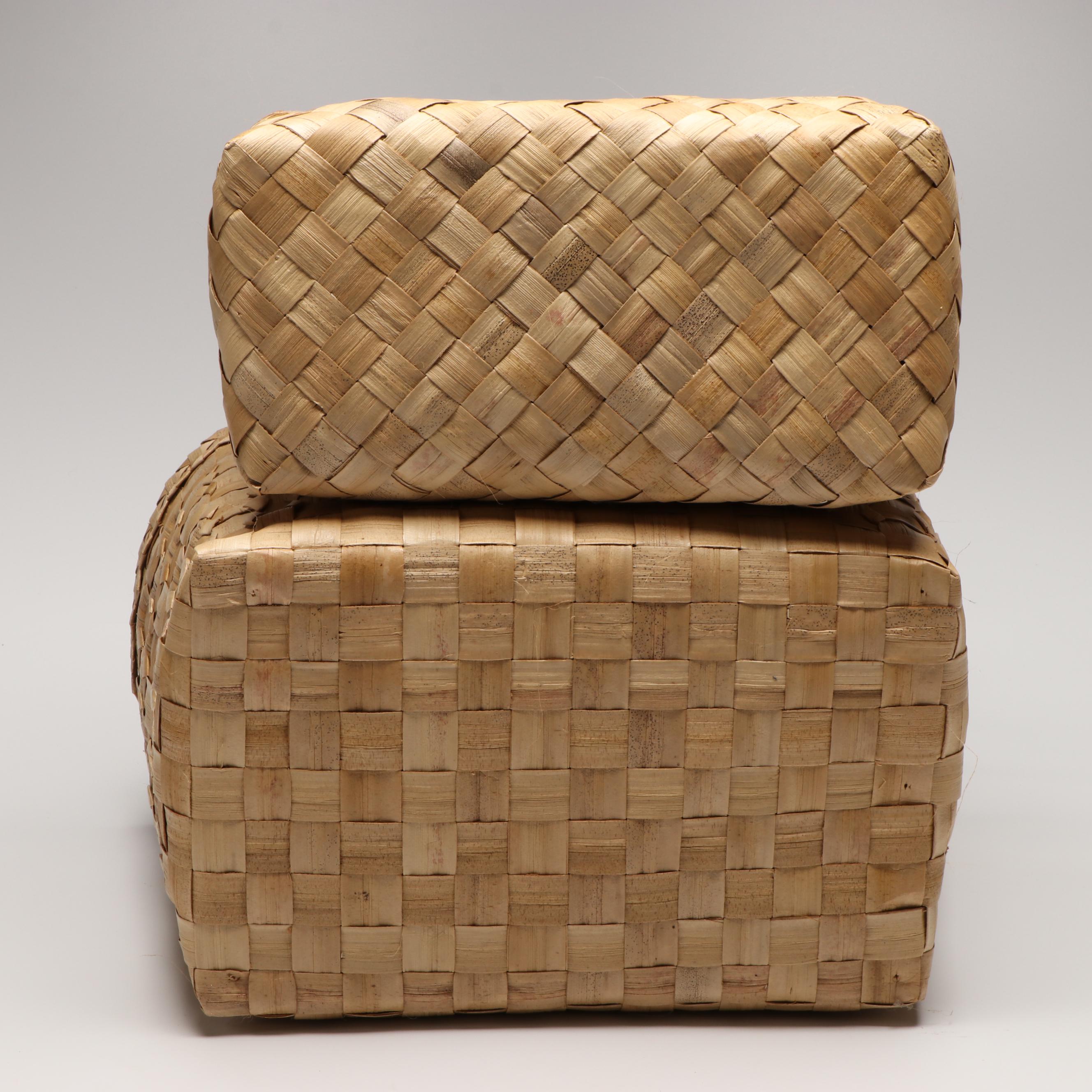 Mary Mavis Warren Pitcairn Island Woven Coconut Fiber Handled Baskets