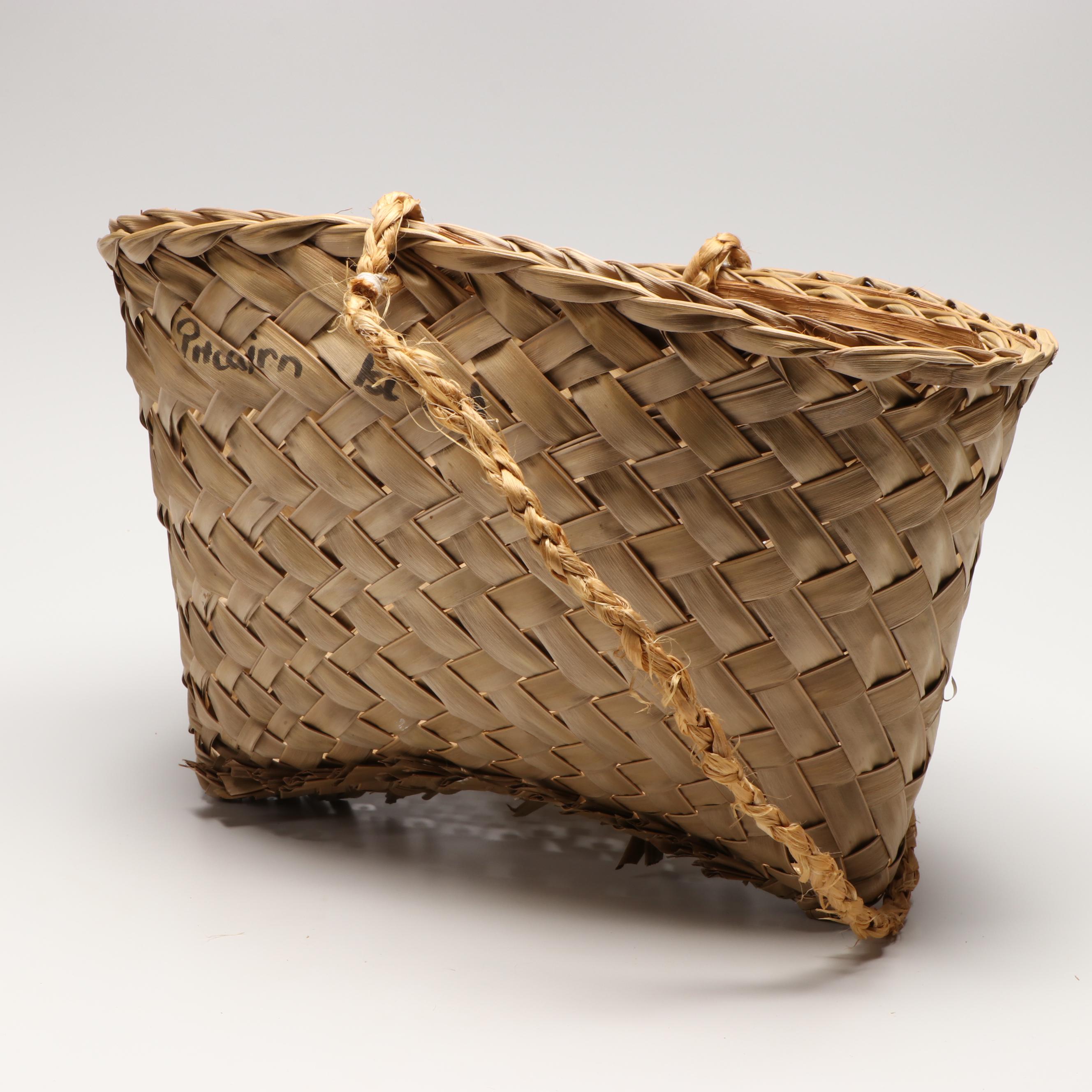 Mary Mavis Warren Pitcairn Island Woven Coconut Fiber Handled Baskets
