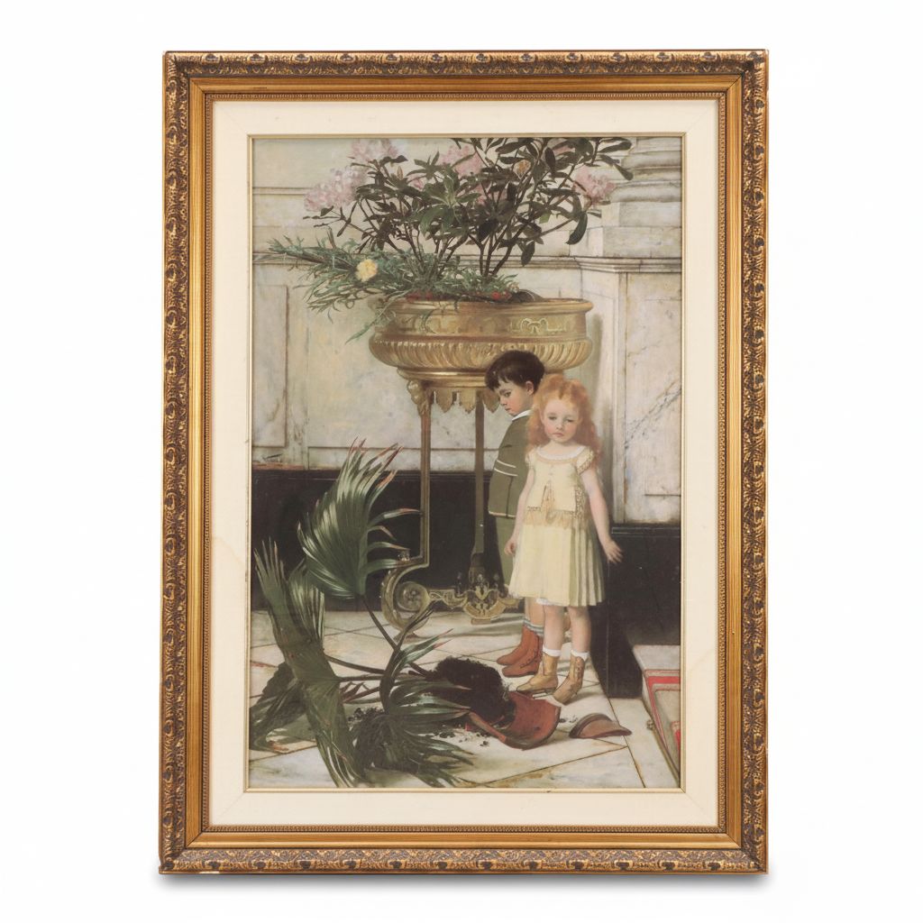 After Jan Frans Verhas Offset Lithograph "Broken Flower Pot," Late 20th Century