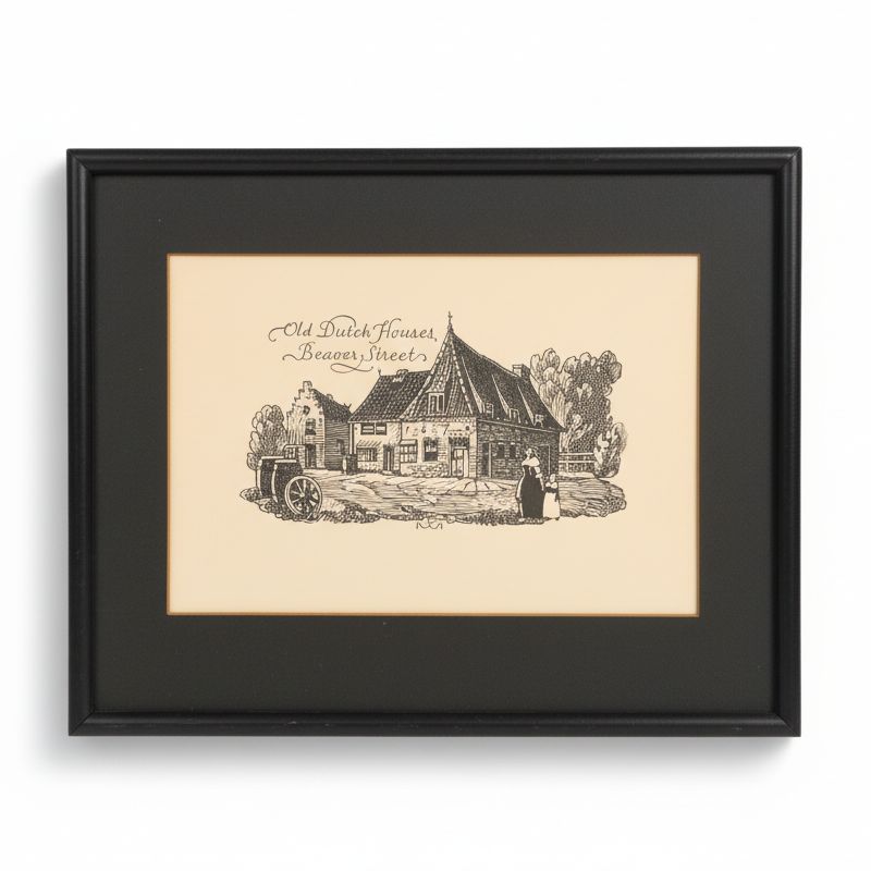 Lithograph "Old Dutch Houses Beaver Street," 20th Century