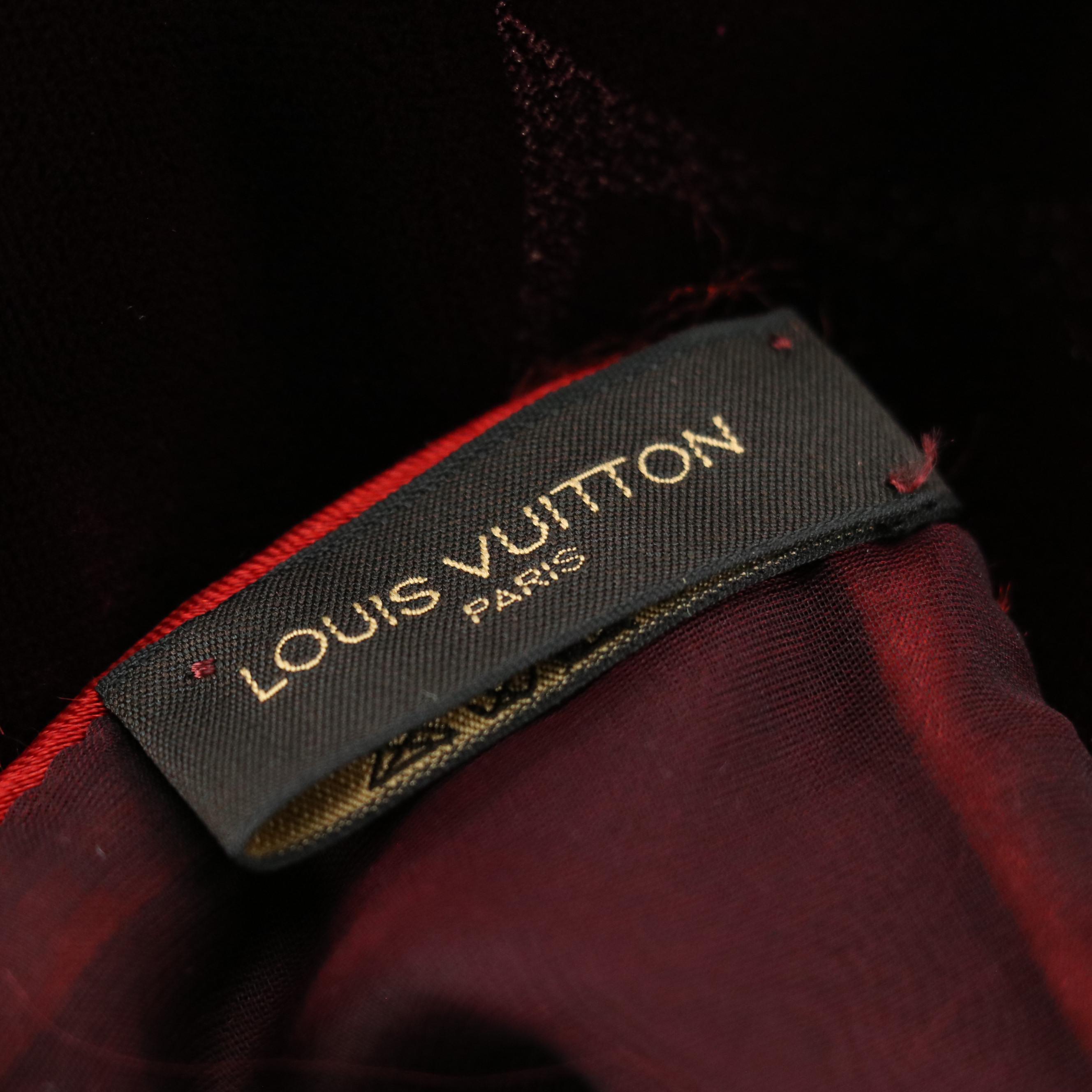 Louis Vuitton Burgundy Monogram Velour and Silk Shawl Scarf