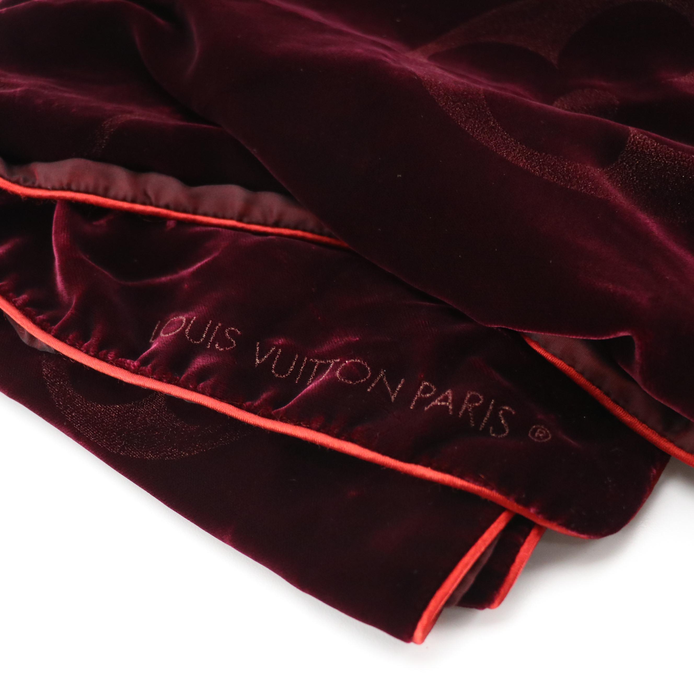 Louis Vuitton Burgundy Monogram Velour and Silk Shawl Scarf
