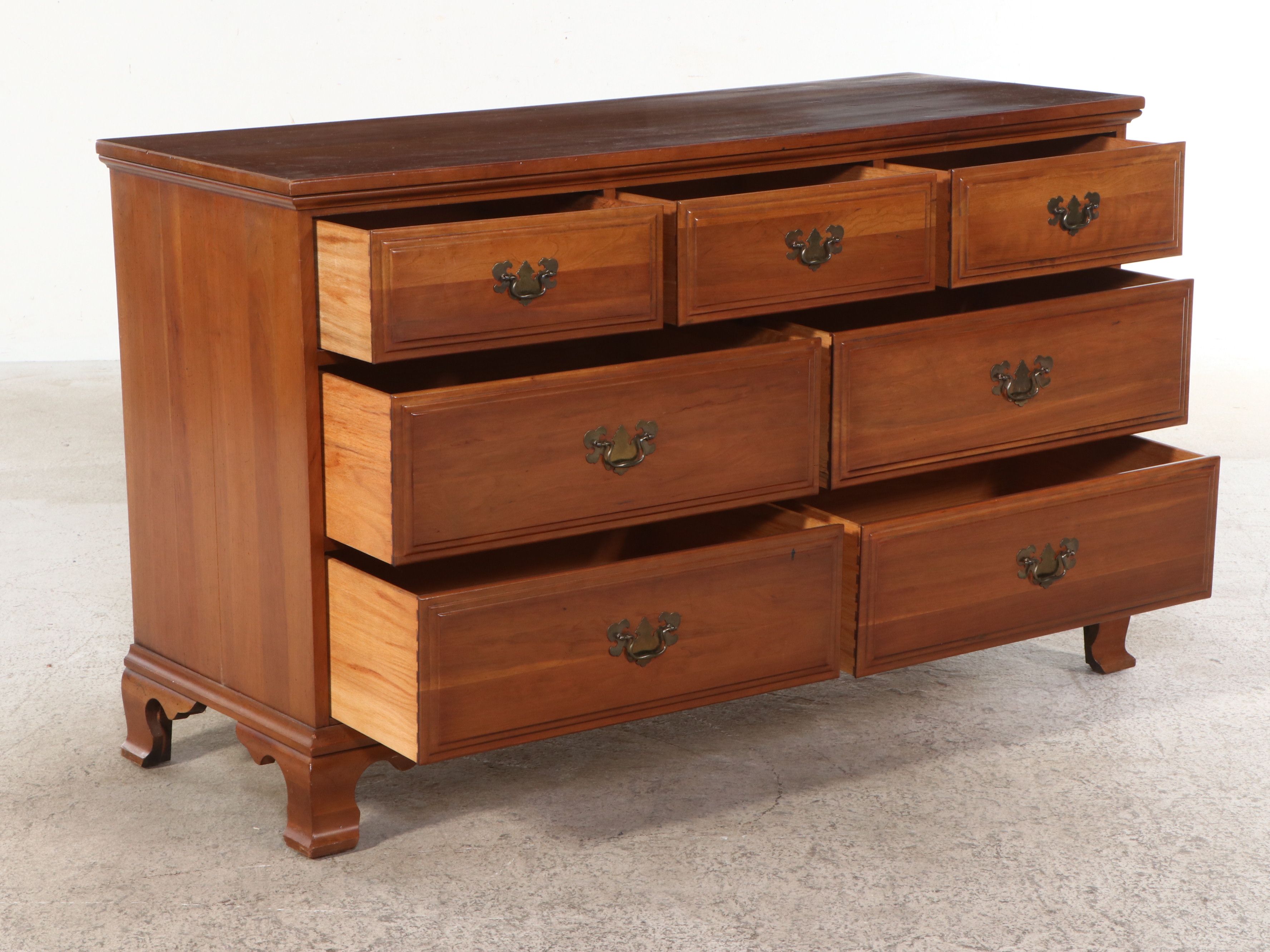 Davis Cabinet Co. Chippendale Style Cherry Chest of Drawers and Nightstand