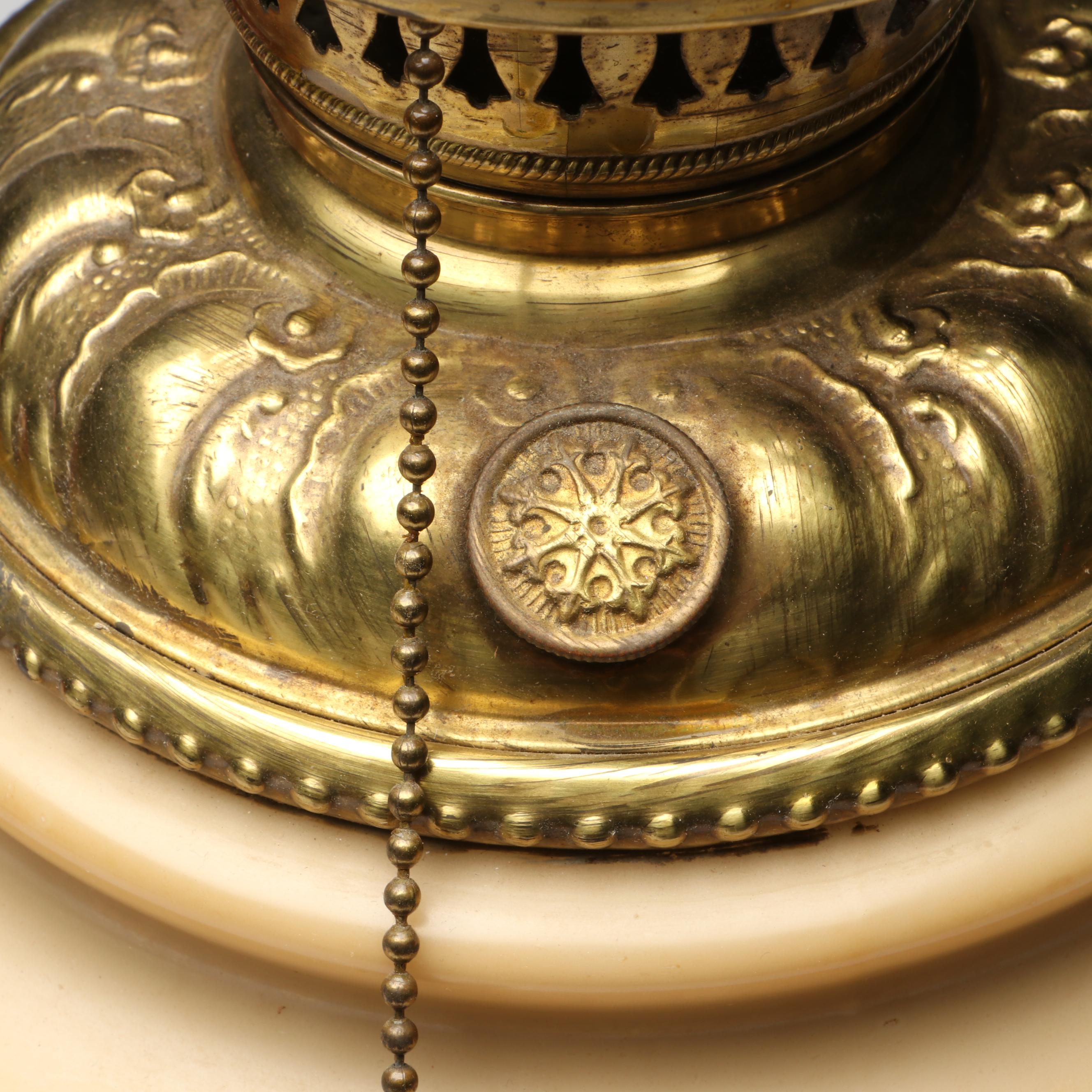 Hand-Painted Floral Bulb Glass Parlor Lamp, Early to Mid-20th Century