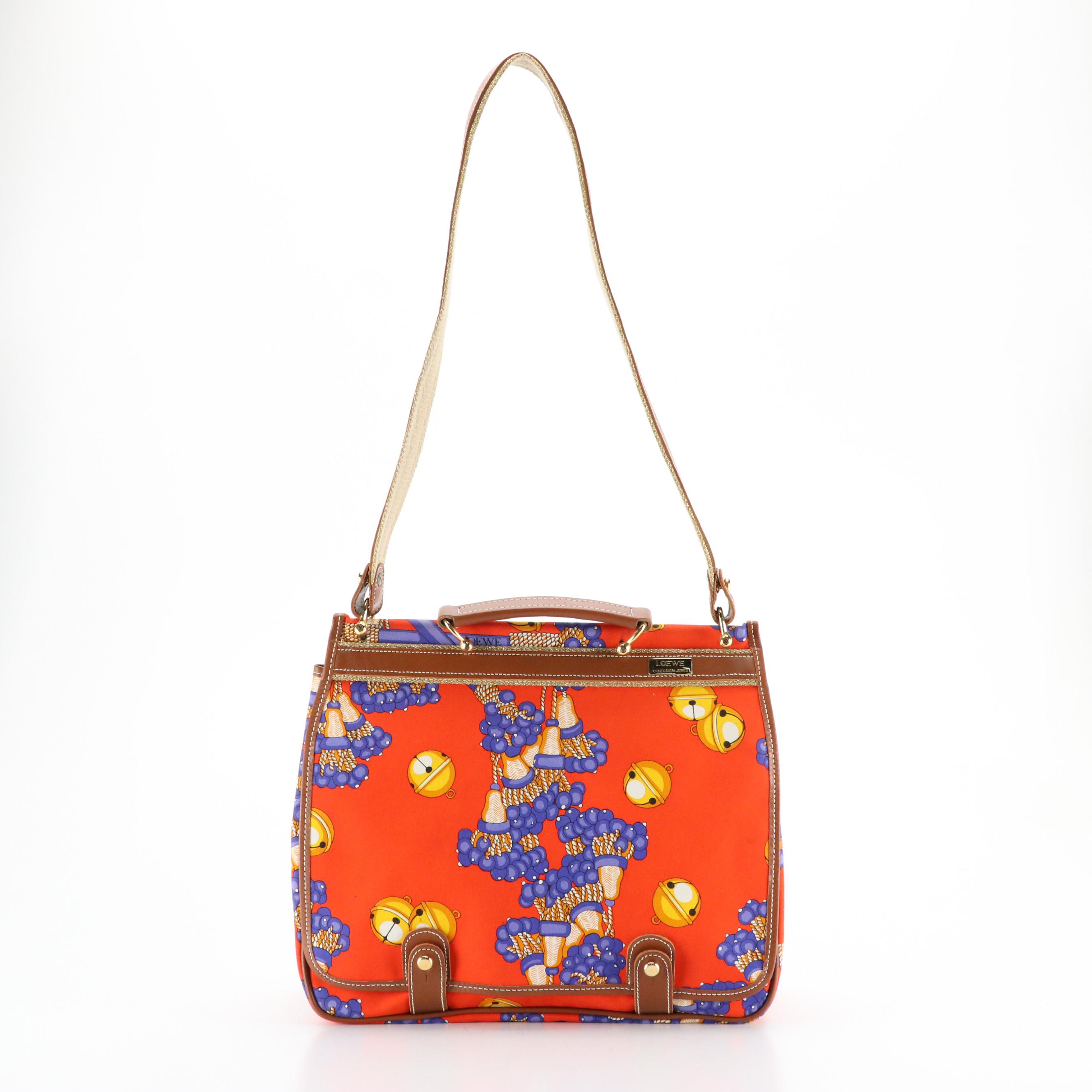 Loewe Vintage Coleccion Jerez Orange Bell Printed Canvas Messenger Bag