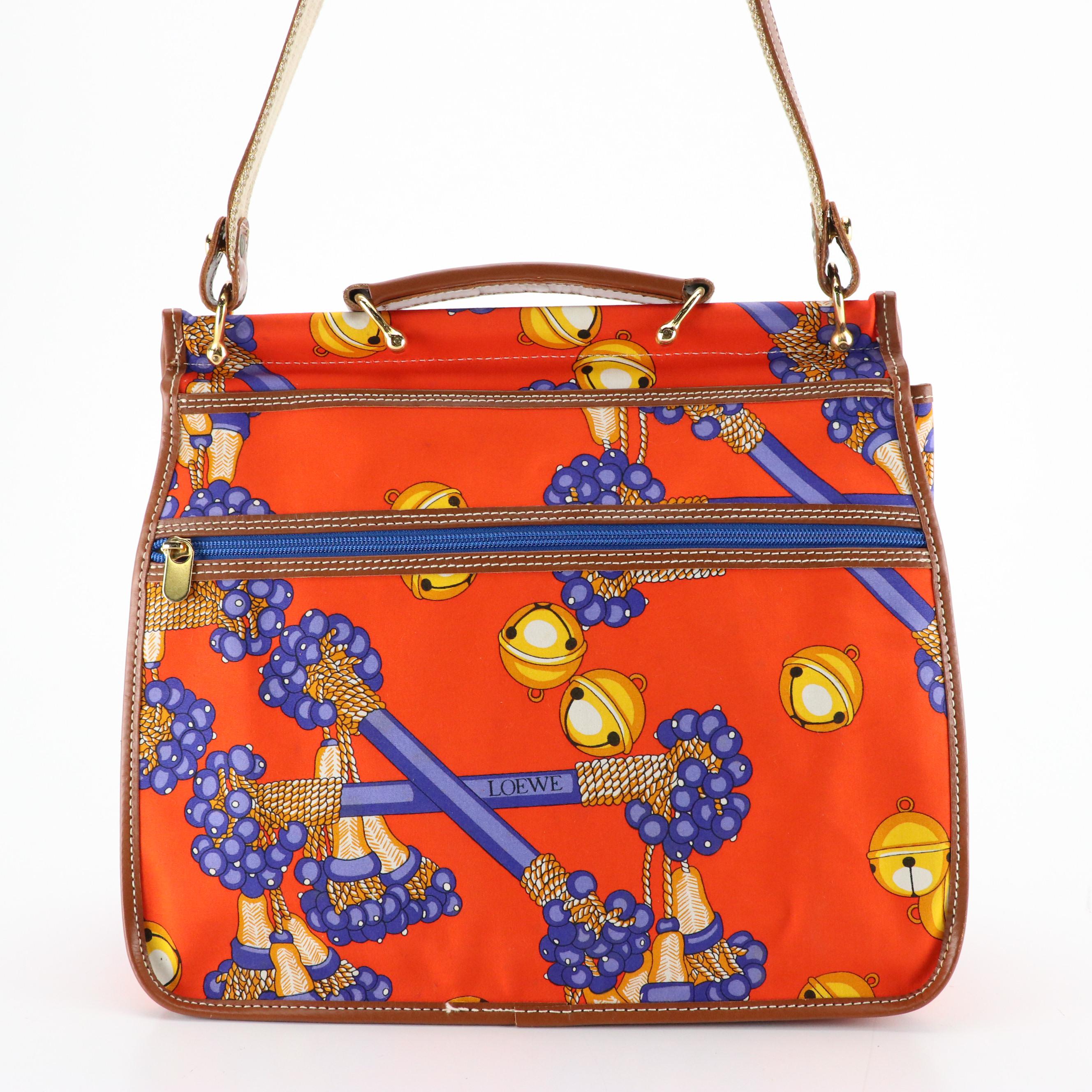 Loewe Vintage Coleccion Jerez Orange Bell Printed Canvas Messenger Bag