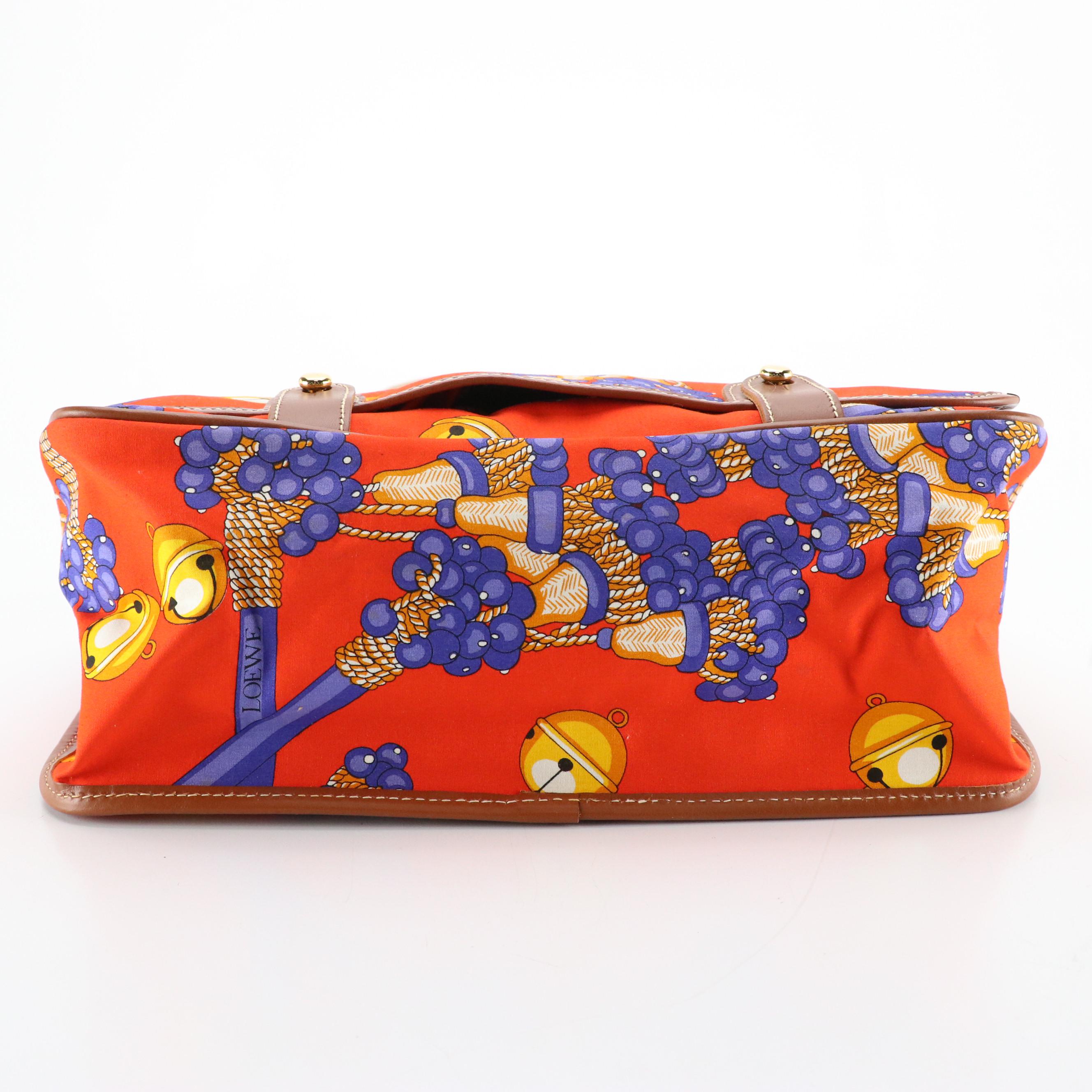 Loewe Vintage Coleccion Jerez Orange Bell Printed Canvas Messenger Bag
