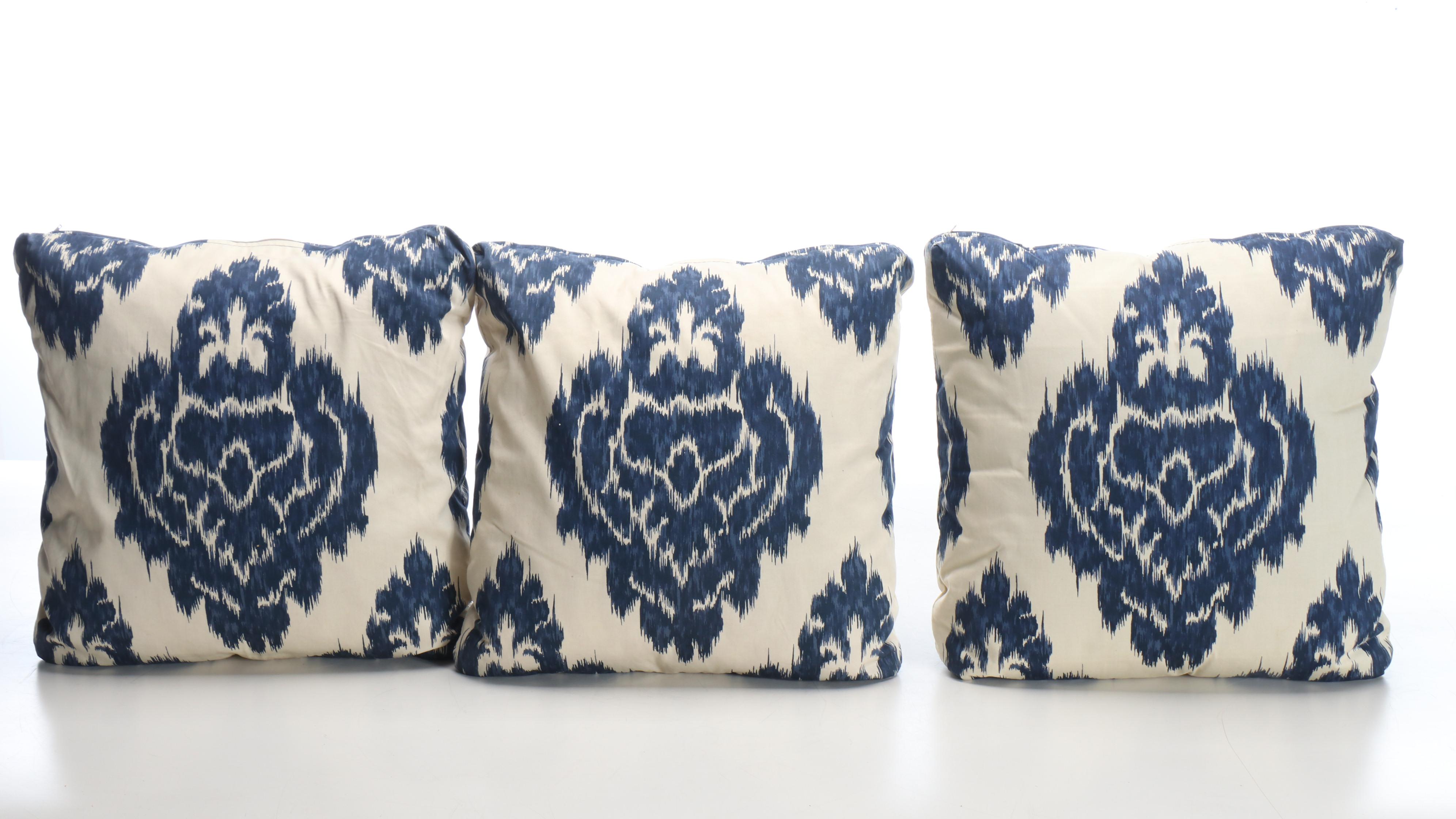 84" Blue & White Ikat Print Cotton Curtains, Matching Pillows and Cotton Bolt