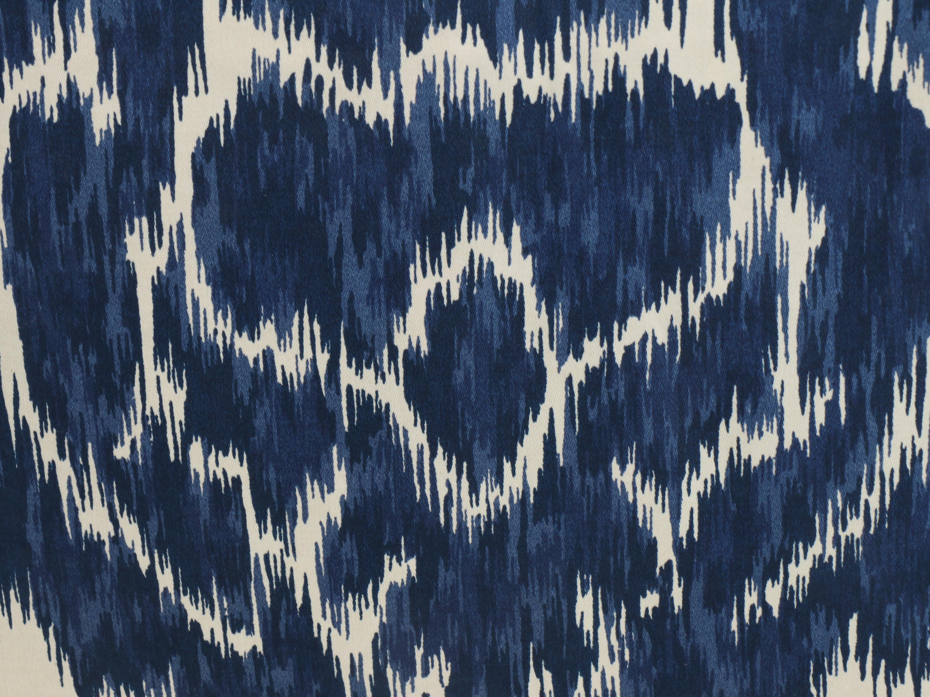 84" Blue & White Ikat Print Cotton Curtains, Matching Pillows and Cotton Bolt