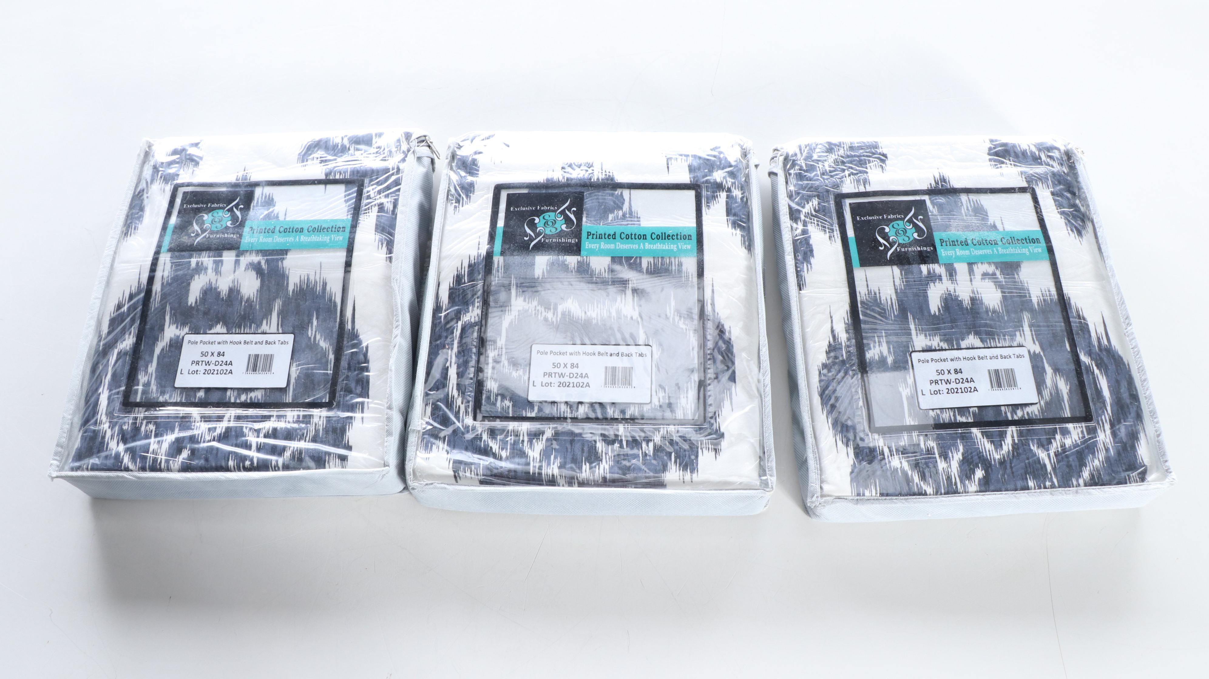 84" Blue & White Ikat Print Cotton Curtains, Matching Pillows and Cotton Bolt