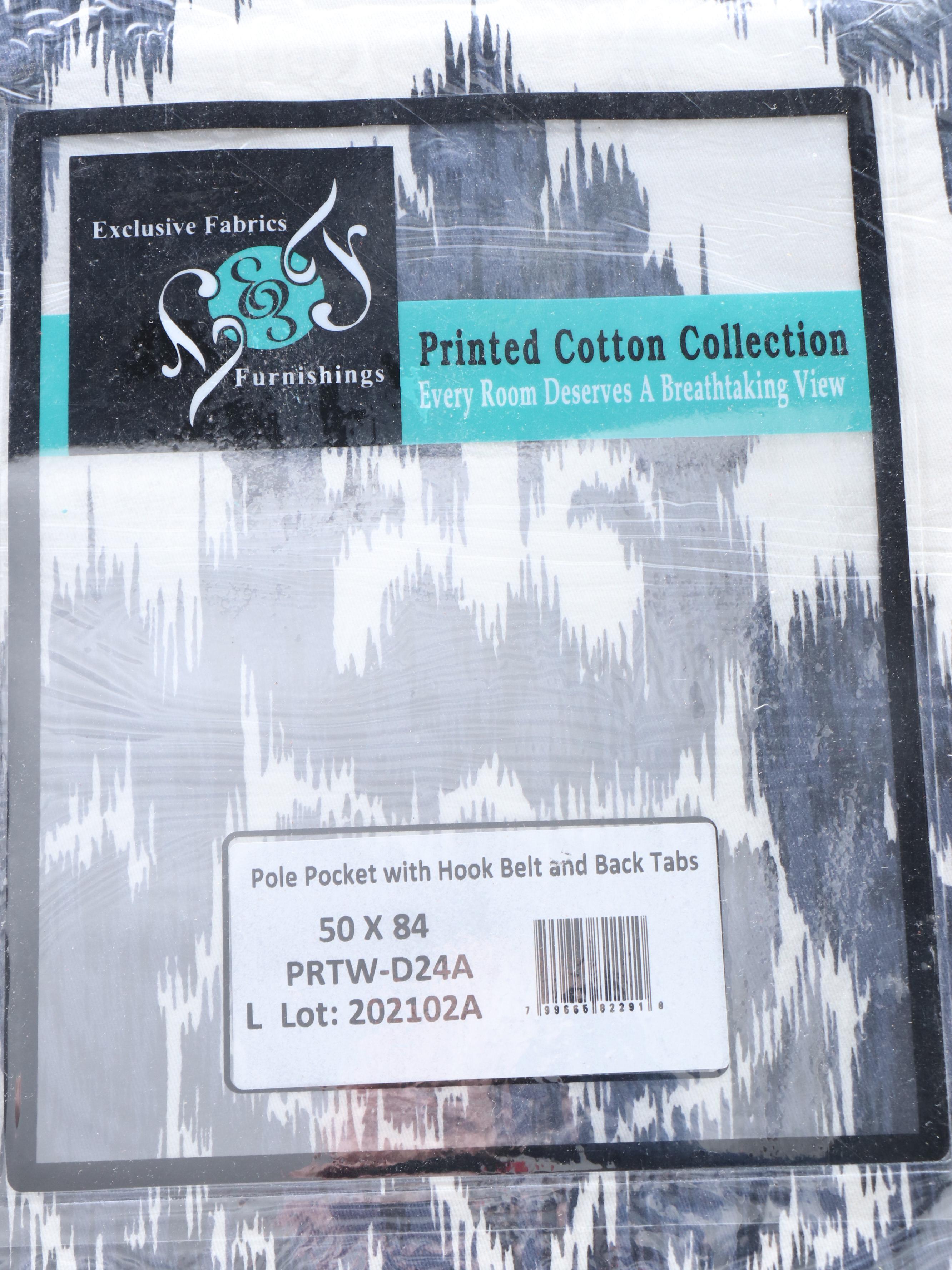 84" Blue & White Ikat Print Cotton Curtains, Matching Pillows and Cotton Bolt