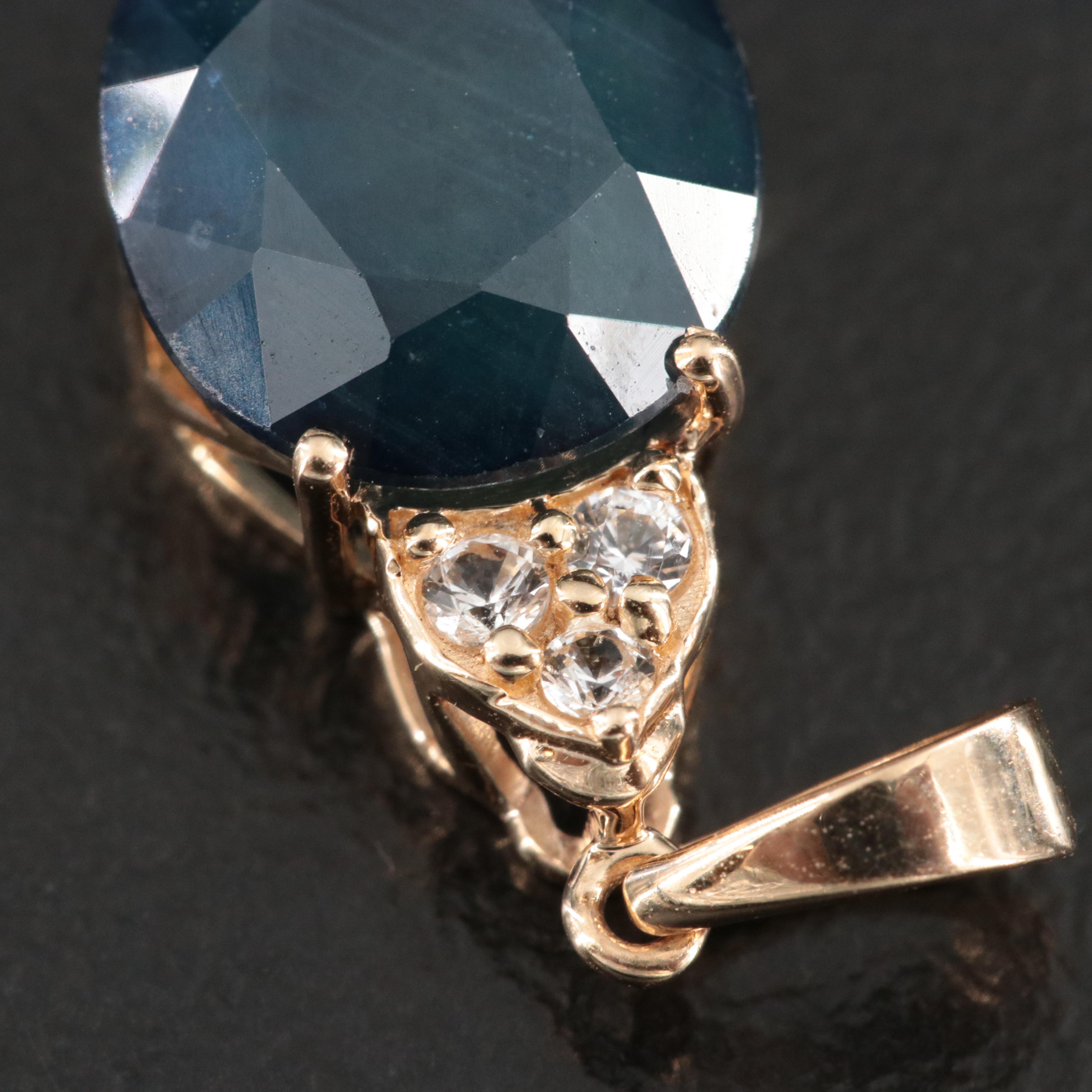 14K 3.35 CT Sapphire and White Sapphire Pendant with IGI Jewelry Report