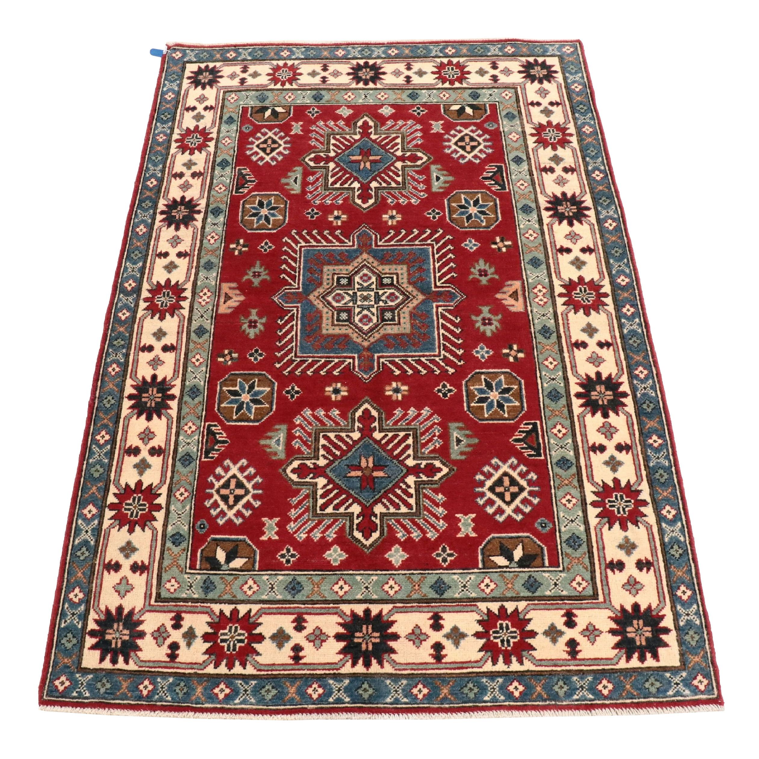 3'10 x 6'1 Hand-Knotted Pakistani Kazak Area Rug