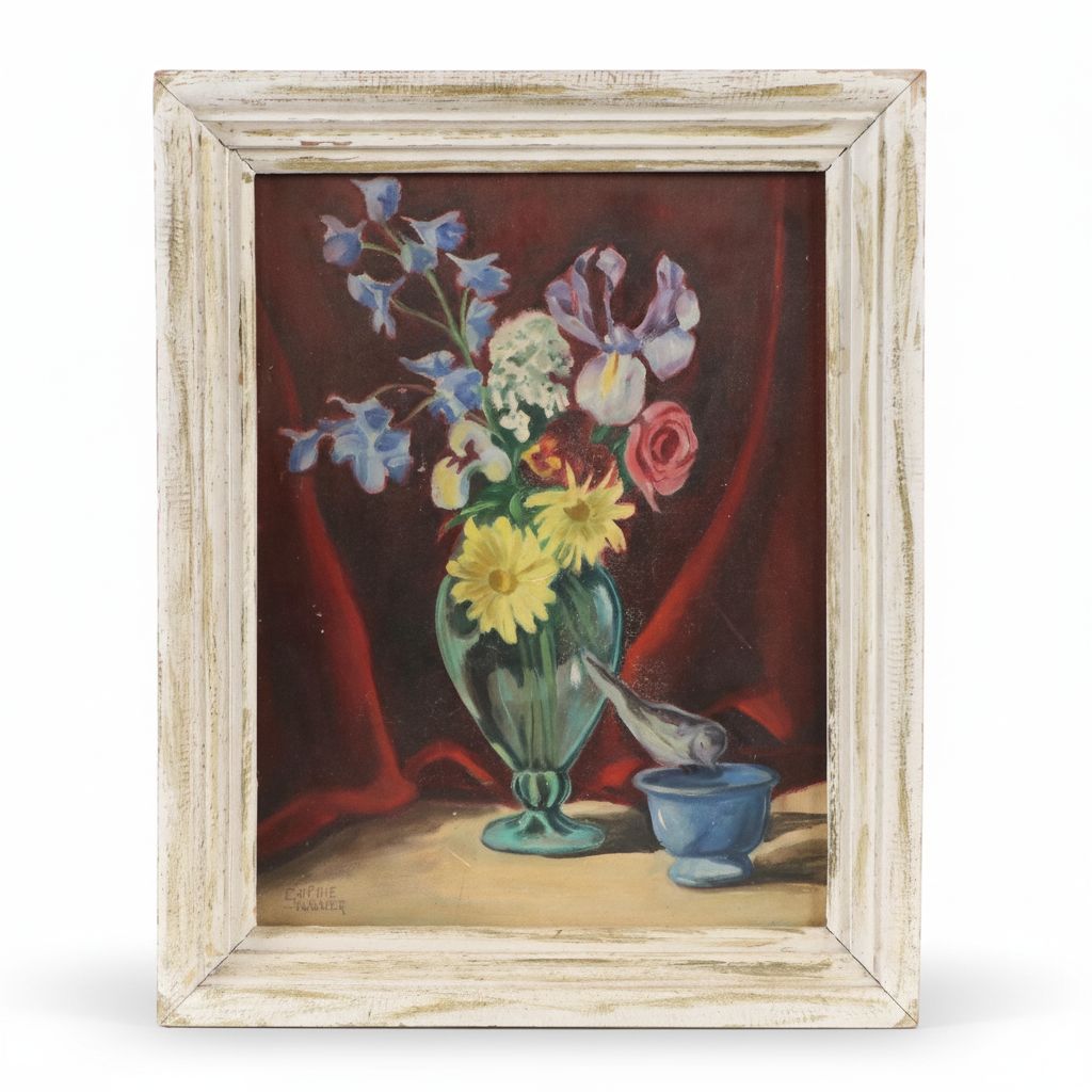 Sophie Skinner Oil Painting of Bouquet in Glass Vase, Mid-20th Century
